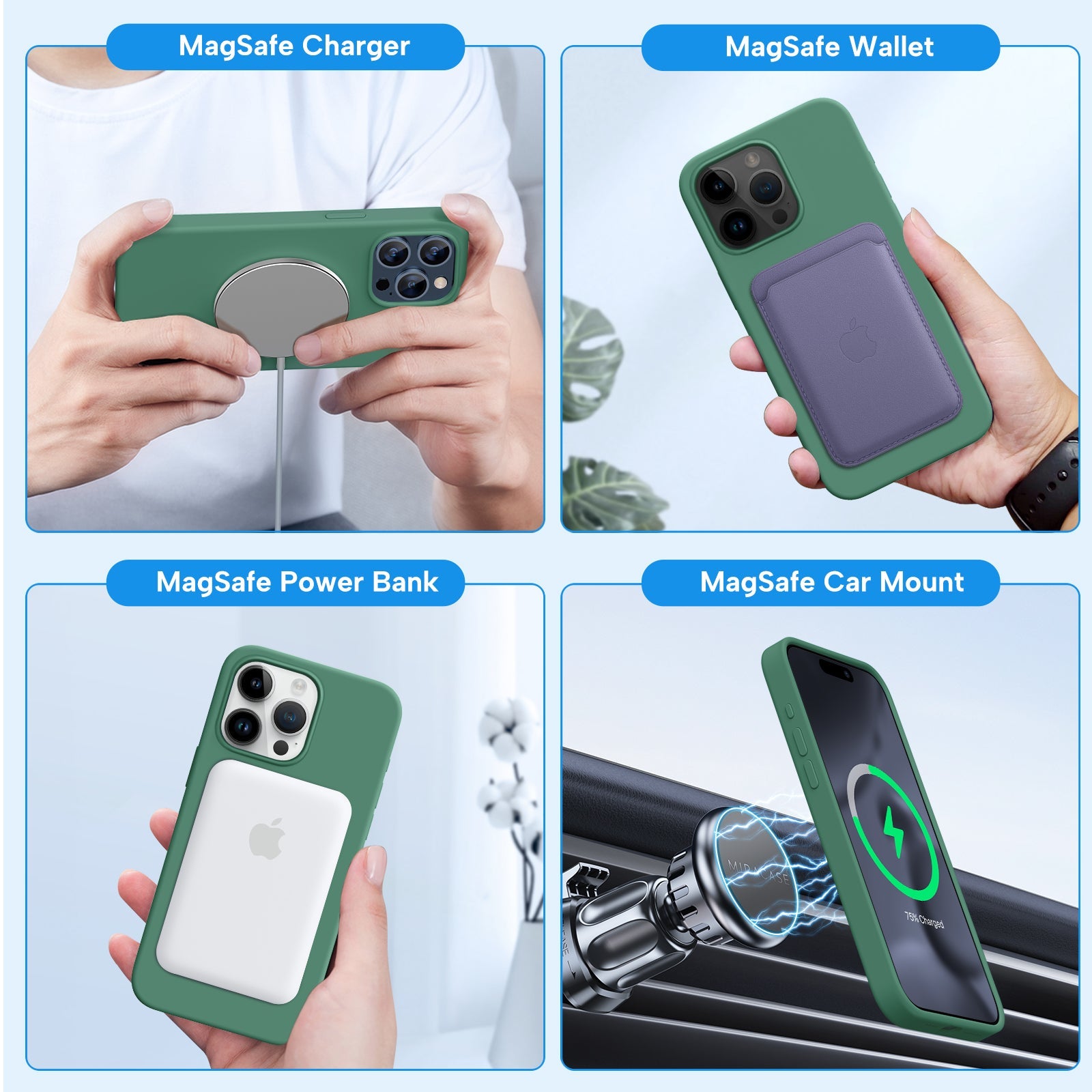 Miracase Designed for iPhone 15 Pro Max Case,[Compatible with MagSafe], [with 2 Pack Screen Protectors],Shockproof Liquid Silicone Professional Case with Microfiber Lining,6.7 inch