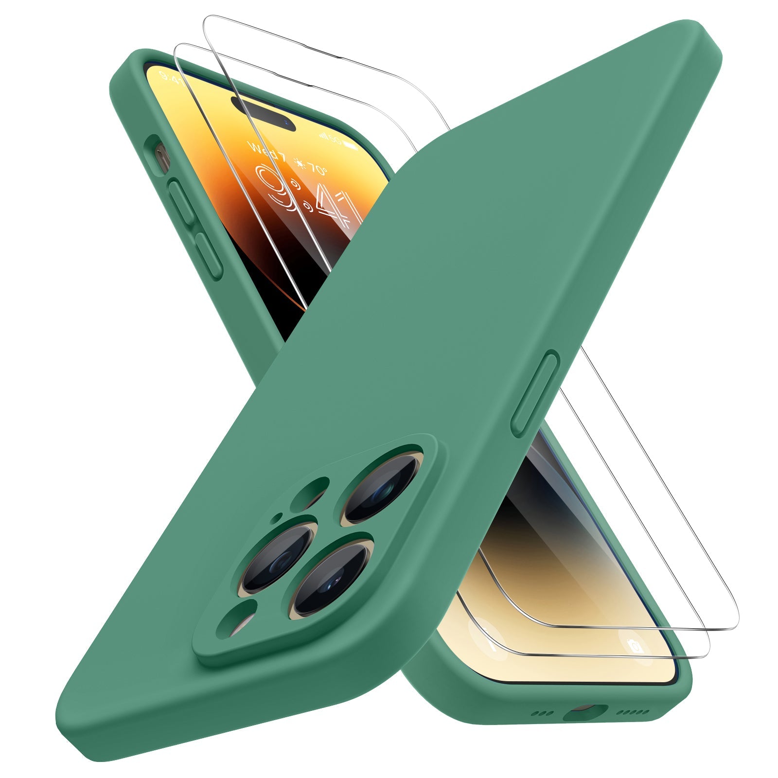 Miracase [3in1] Designed for iPhone 14 Pro Case, 2 Pack Screen Protector, Integrated Camera Protection, Ultra Thin Liquid Silicone Rubber Case Cover 6.1inch