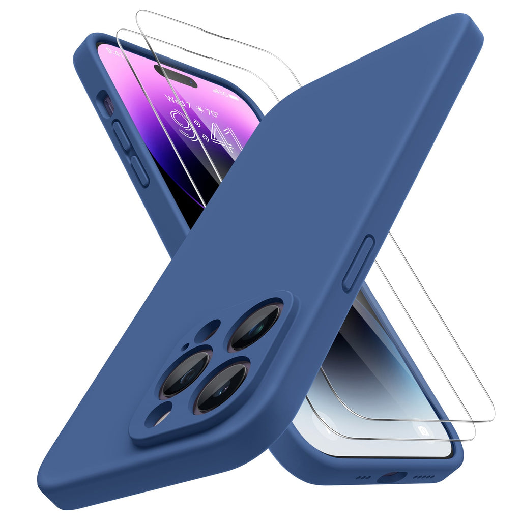 Miracase [3in1] Designed for iPhone 14 Pro Case, 2 Pack Screen Protector, Integrated Camera Protection, Ultra Thin Liquid Silicone Rubber Case Cover 6.1inch