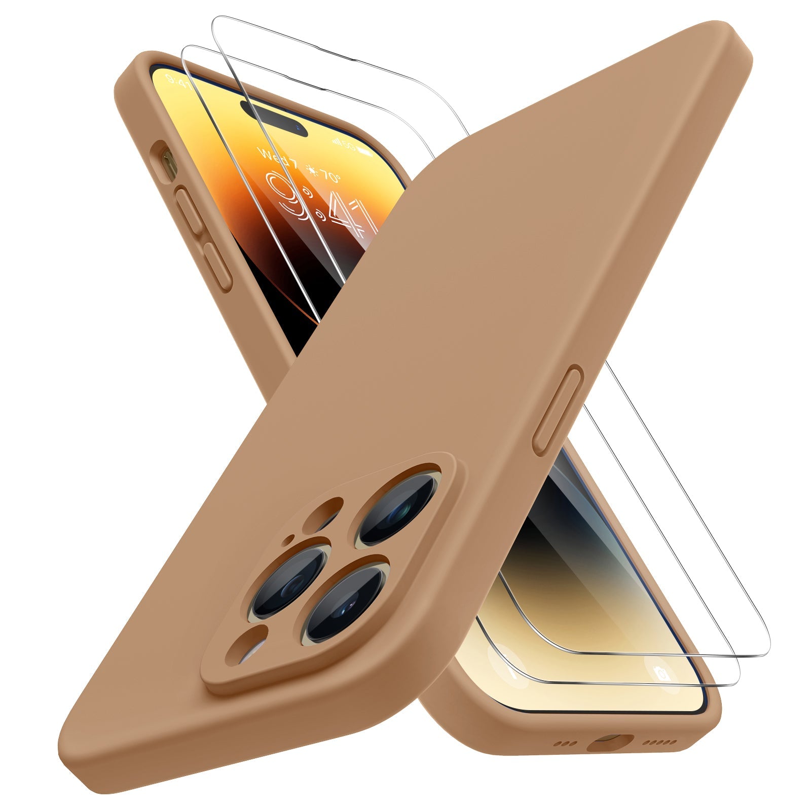 Miracase [3in1] Designed for iPhone 14 Pro Case, 2 Pack Screen Protector, Integrated Camera Protection, Ultra Thin Liquid Silicone Rubber Case Cover 6.1inch