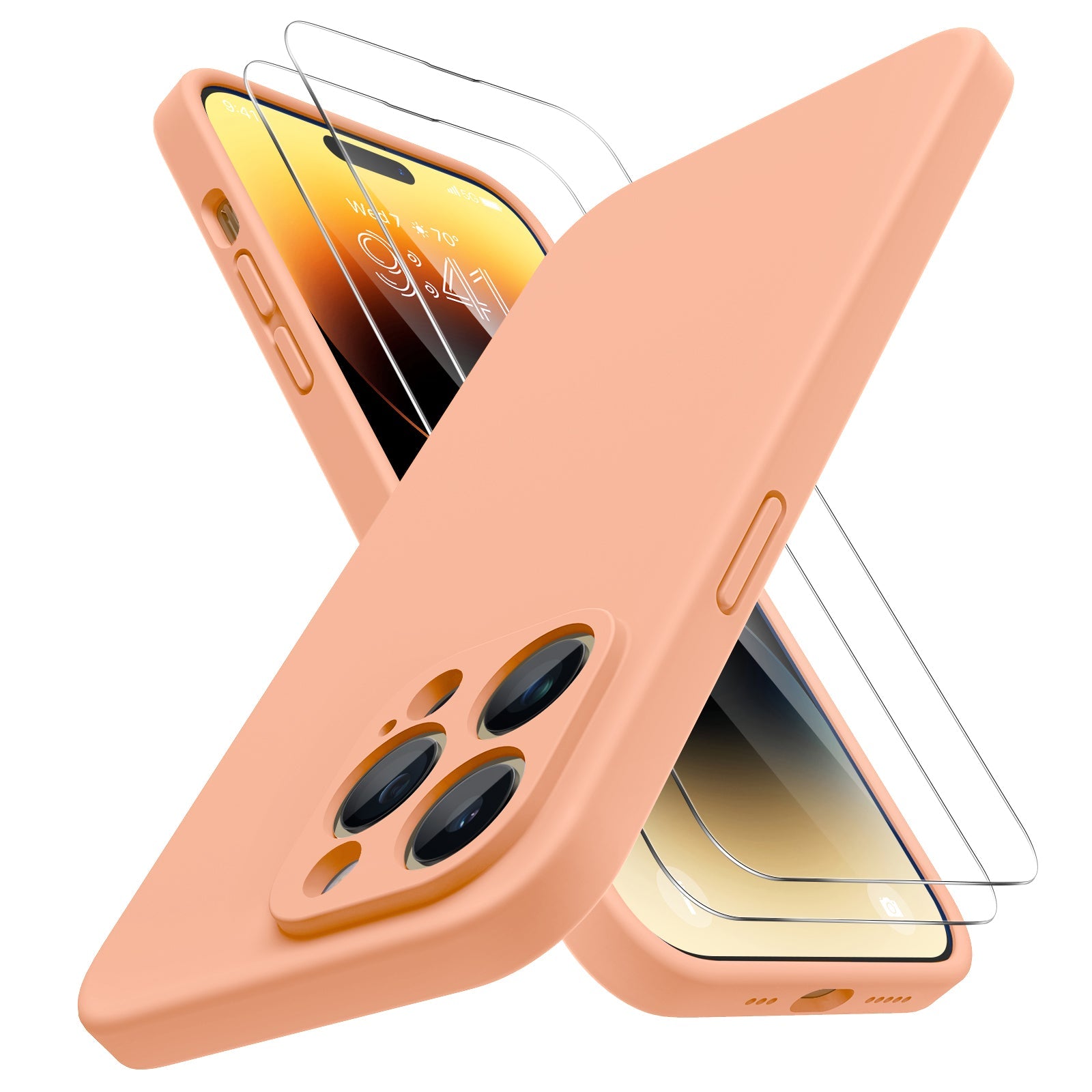 Miracase [3in1] Designed for iPhone 14 Pro Case, 2 Pack Screen Protector, Integrated Camera Protection, Ultra Thin Liquid Silicone Rubber Case Cover 6.1inch