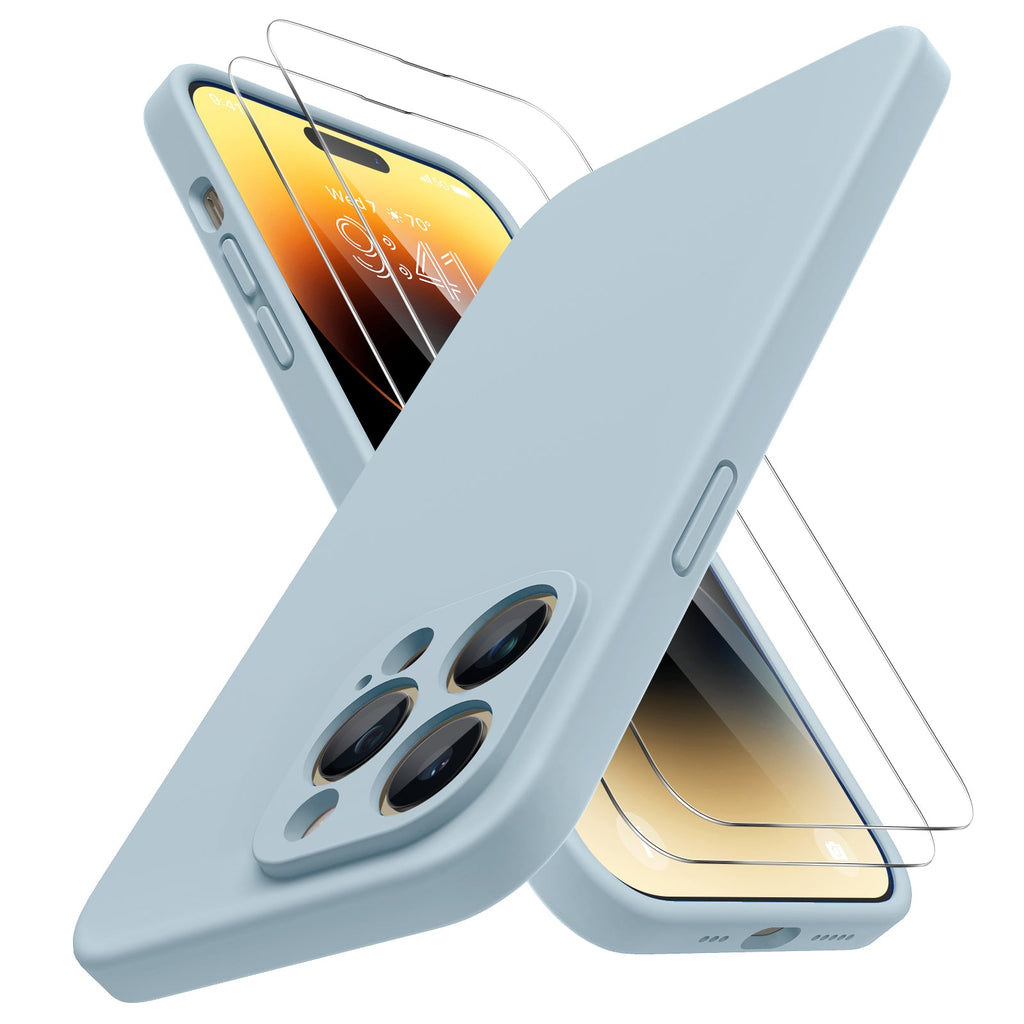 Miracase [3in1] Designed for iPhone 14 Pro Case, 2 Pack Screen Protector, Integrated Camera Protection, Ultra Thin Liquid Silicone Rubber Case Cover 6.1inch