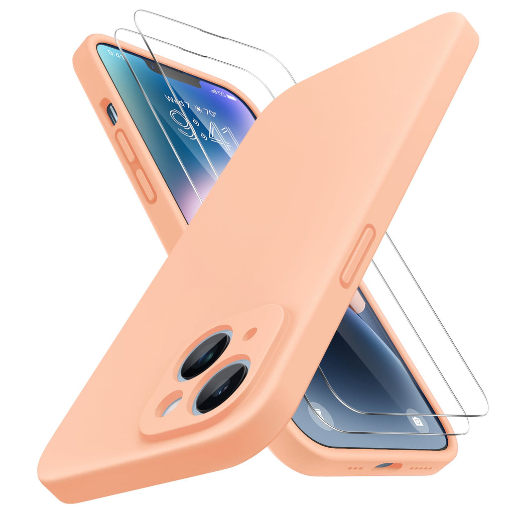 Miracase Designed for iPhone 14 Case, with 2 Pack Screen Protectors,[Upgraded Enhanced Camera Protection],Shockproof Liquid Silicone Case with Microfiber Lining, 6.1 inch