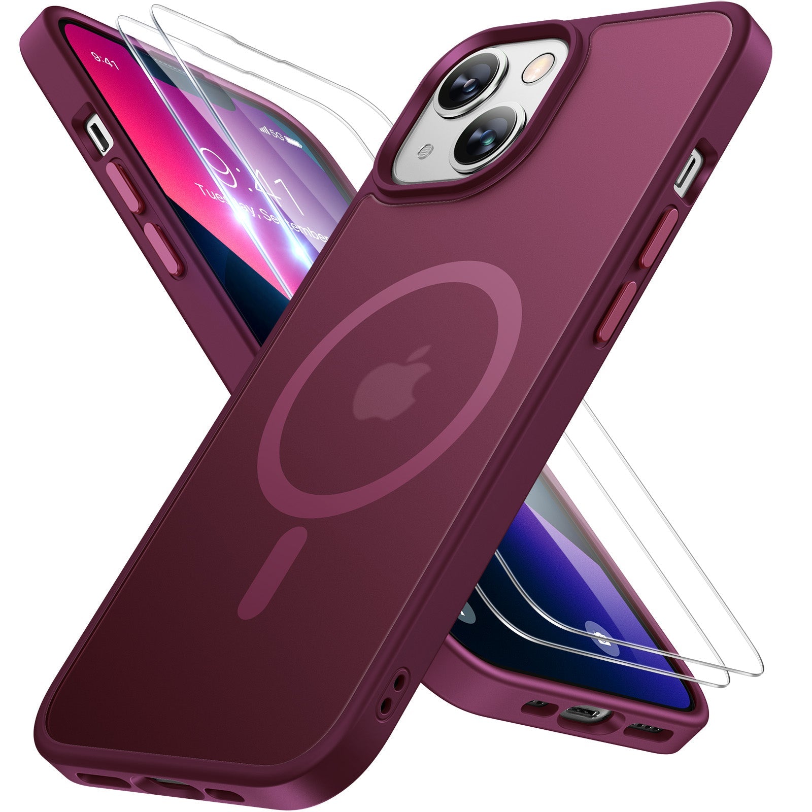 Miracase Magnetic Series for iPhone 13 Case [Compatible with MagSafe] [with 2X Screen Protectors] Military-Grade Protection, Anti-Fingerprint, Slim Design Phone Case for iPhone 13