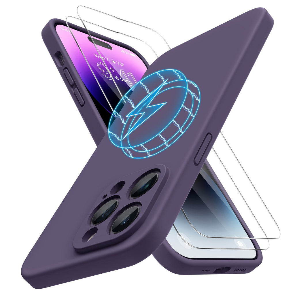 Miracase [3in1] Designed for iPhone 14 Pro Case, 2 Pack Screen Protector, Integrated Camera Protection, Ultra Thin Liquid Silicone Rubber Case Cover 6.1inch