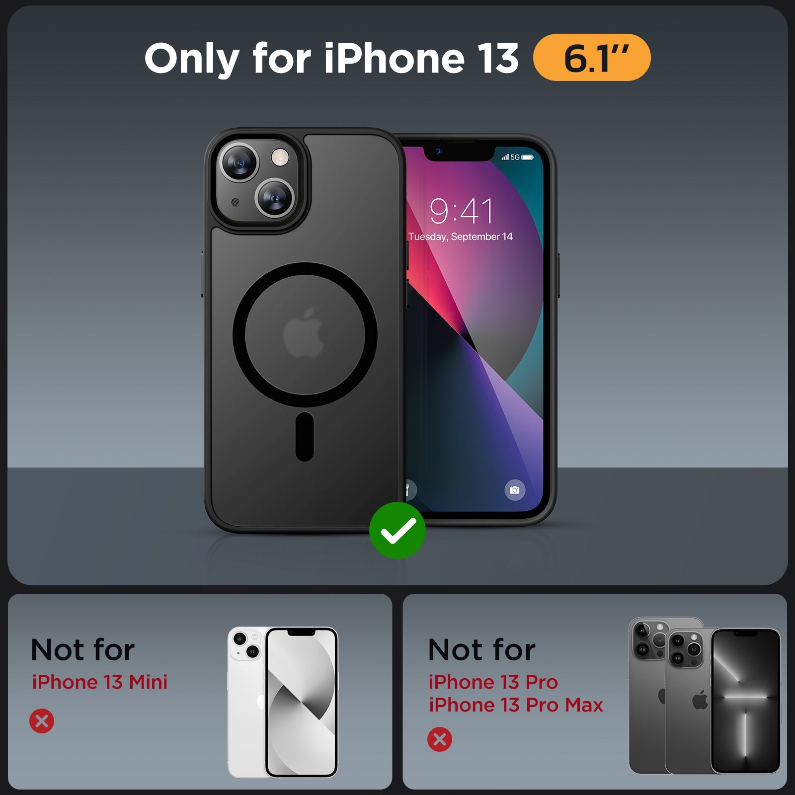 Miracase Magnetic Series for iPhone 13 Case [Compatible with MagSafe] [with 2X Screen Protectors] Military-Grade Protection, Anti-Fingerprint, Slim Design Phone Case for iPhone 13