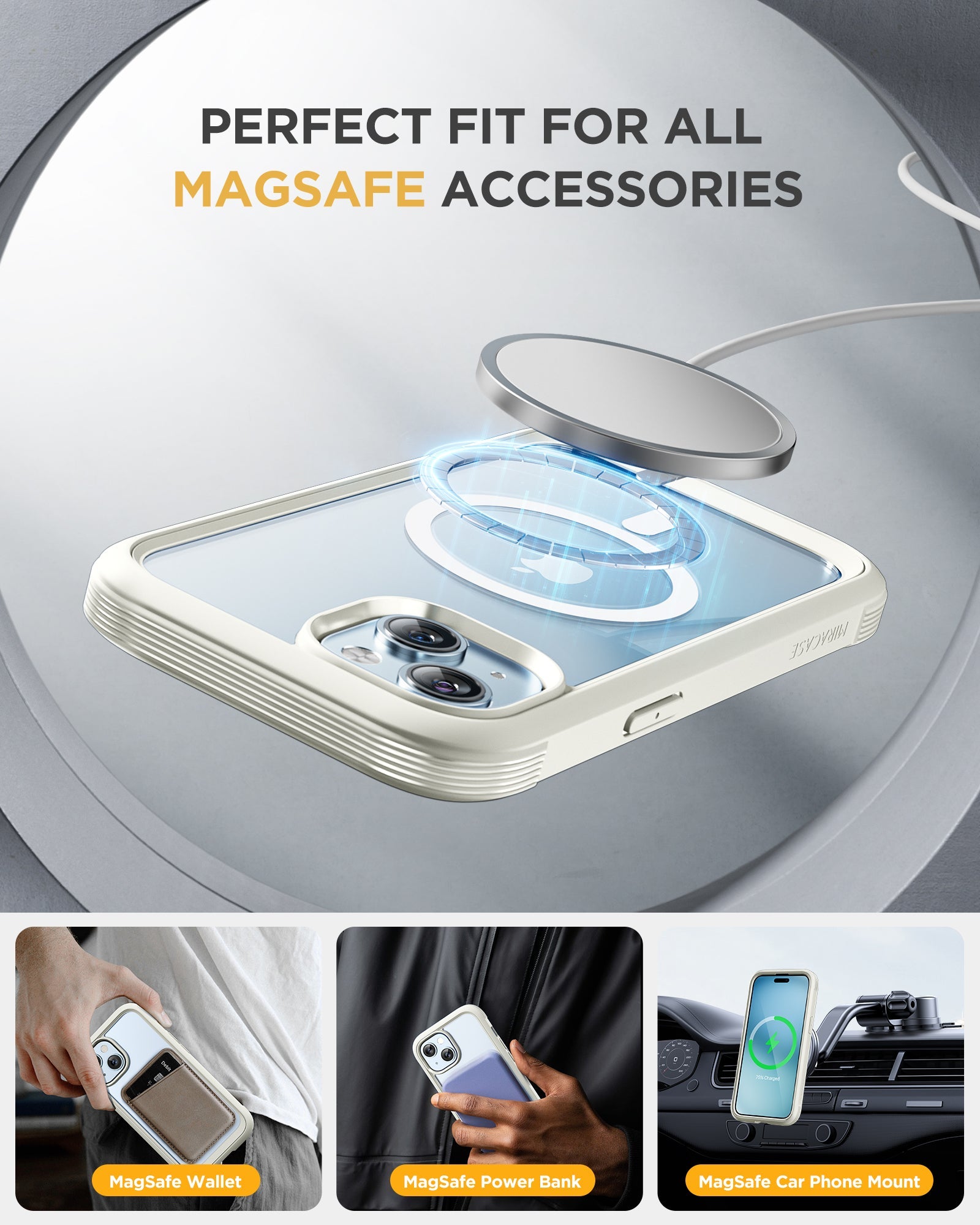 Miracase 360° Protection Case 9H Tempered Glass Phone Case for iPhone 15 6.1"