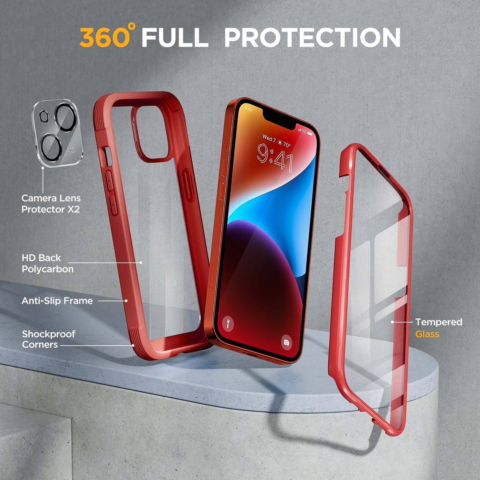 Miracase Glass Series Designed for iPhone 14 Plus Case 6.7 inch, 2022 Upgrade Full-Body Clear Bumper Case with Built-in 9H Tempered Glass Screen Protector and 2 Pcs Camera Lens Protector