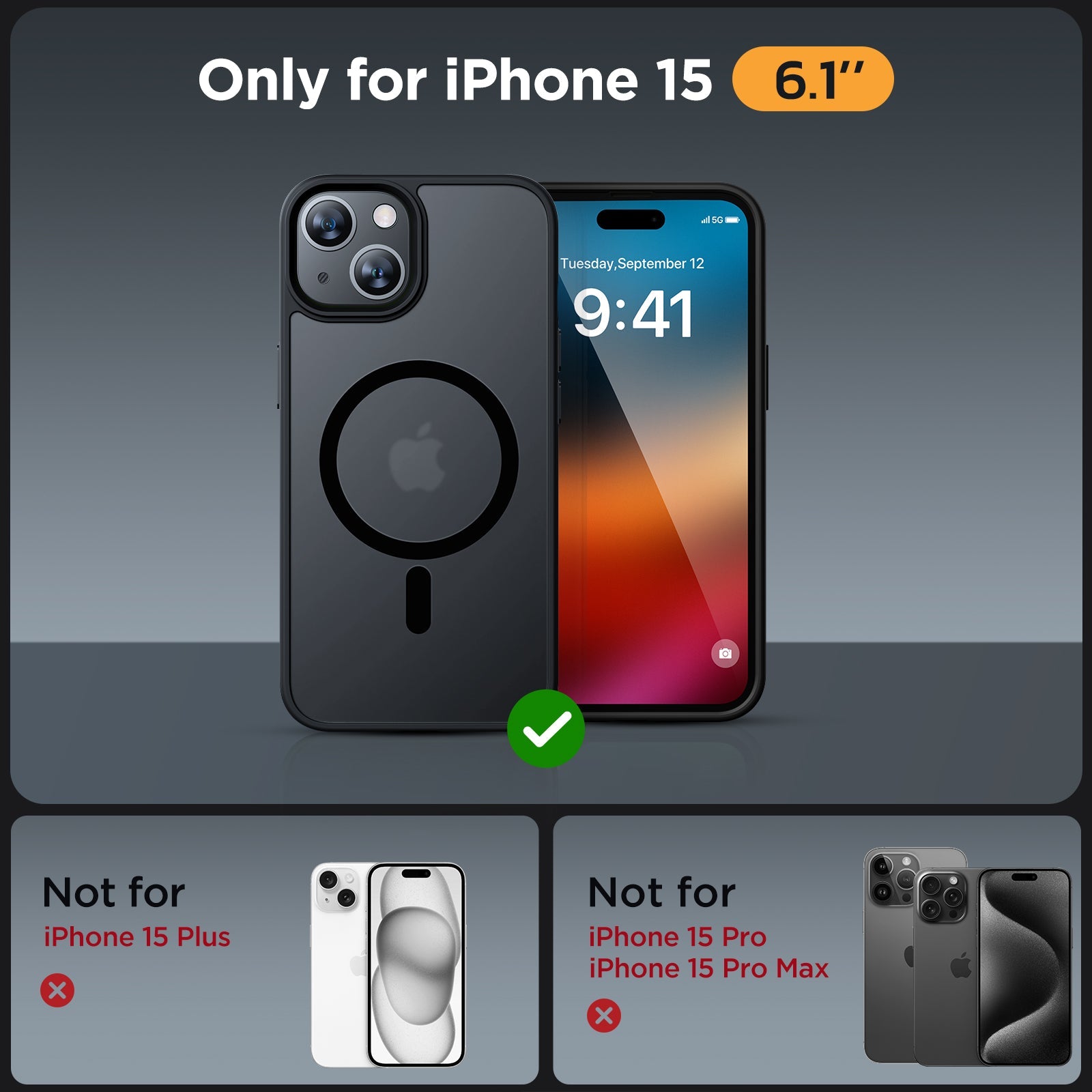 Miracase Magnetic Series for iPhone 15 Case [with 2X Screen Protectors] [Compatible with MagSafe] Military-Grade Protection, Anti-Fingerprint, Magnetic Phone Case for iPhone 15