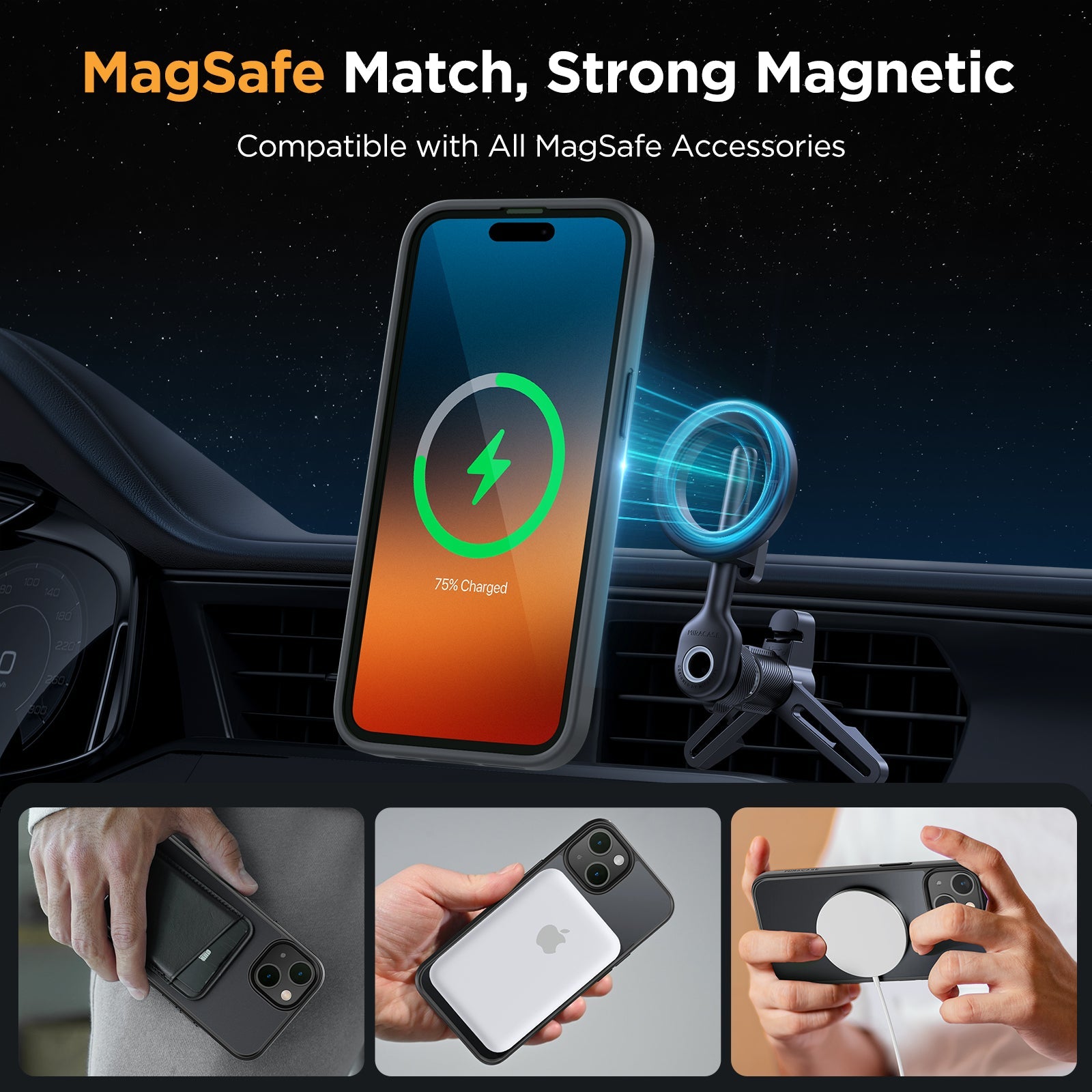 Miracase Magnetic Series for iPhone 15 Case [with 2X Screen Protectors] [Compatible with MagSafe] Military-Grade Protection, Anti-Fingerprint, Magnetic Phone Case for iPhone 15