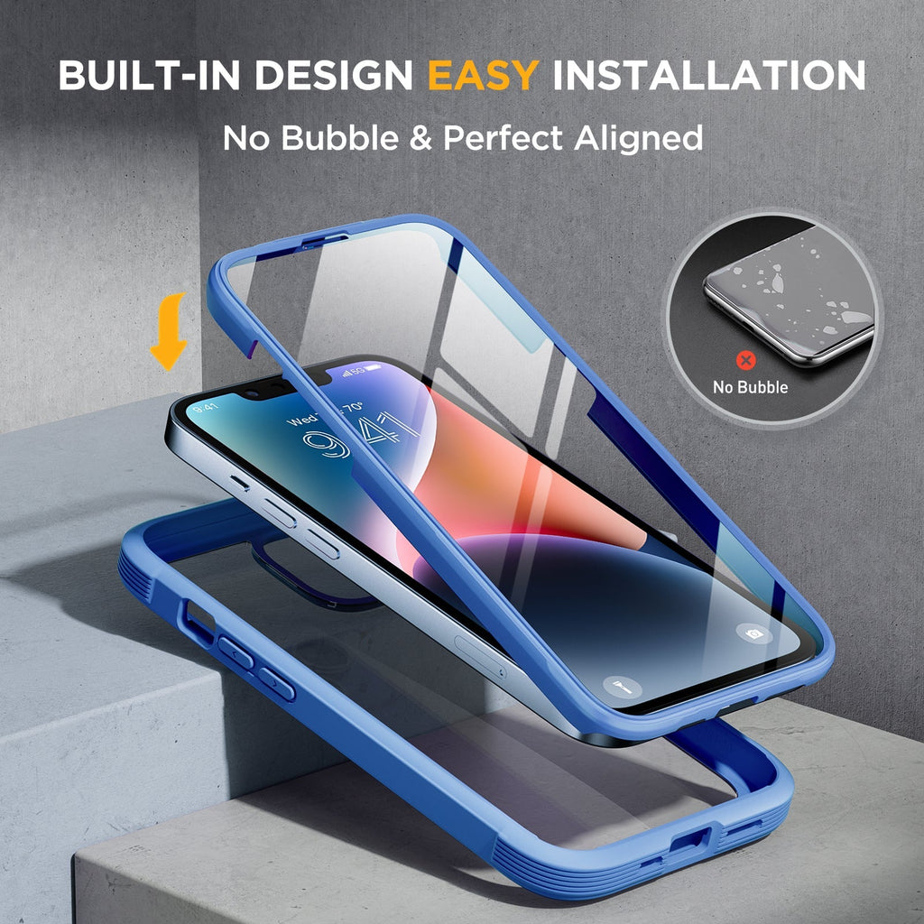 Miracase Glass Series Designed for iPhone 14 Plus Case 6.7 inch, 2022 Upgrade Full-Body Clear Bumper Case with Built-in 9H Tempered Glass Screen Protector and 2 Pcs Camera Lens Protector