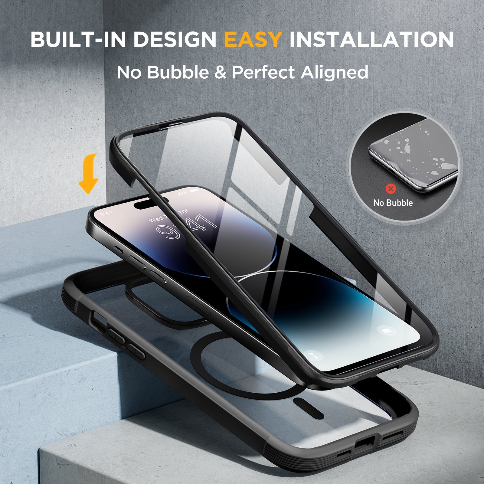 Miracase Glass Series Designed for iPhone 14 Pro Case 6.1 Inch, [2022 Newest] Full-Body Bumper Case with Built-in 9H Tempered Glass Screen Protector, with 2 Pcs Camera Lens Protectors