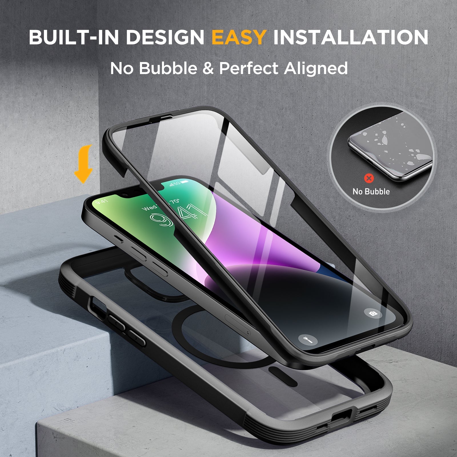 Miracase Glass Series Designed for iPhone 14 Plus Case 6.7 inch, 2022 Upgrade Full-Body Clear Bumper Case with Built-in 9H Tempered Glass Screen Protector and 2 Pcs Camera Lens Protector