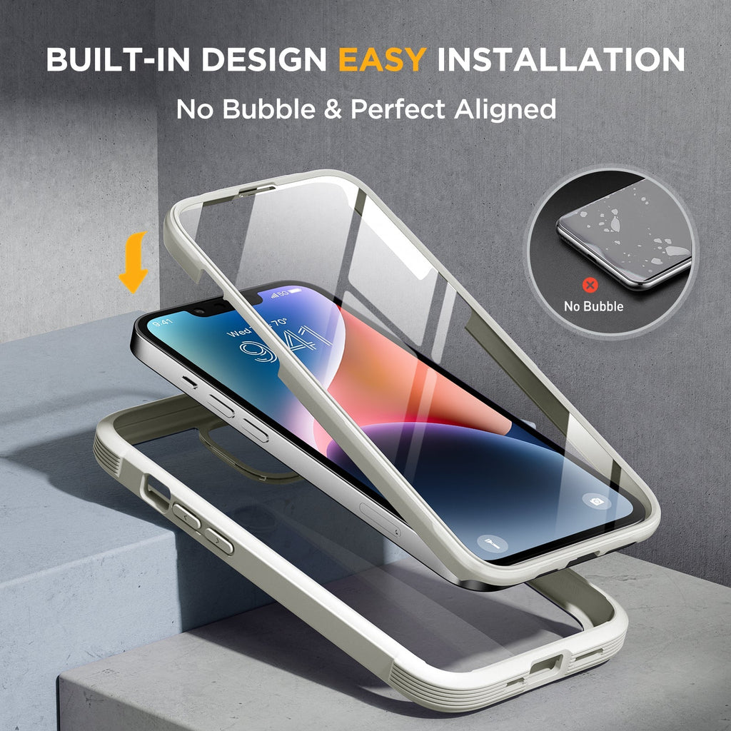 Miracase Glass Series Designed for iPhone 14 Plus Case 6.7 inch, 2022 Upgrade Full-Body Clear Bumper Case with Built-in 9H Tempered Glass Screen Protector and 2 Pcs Camera Lens Protector