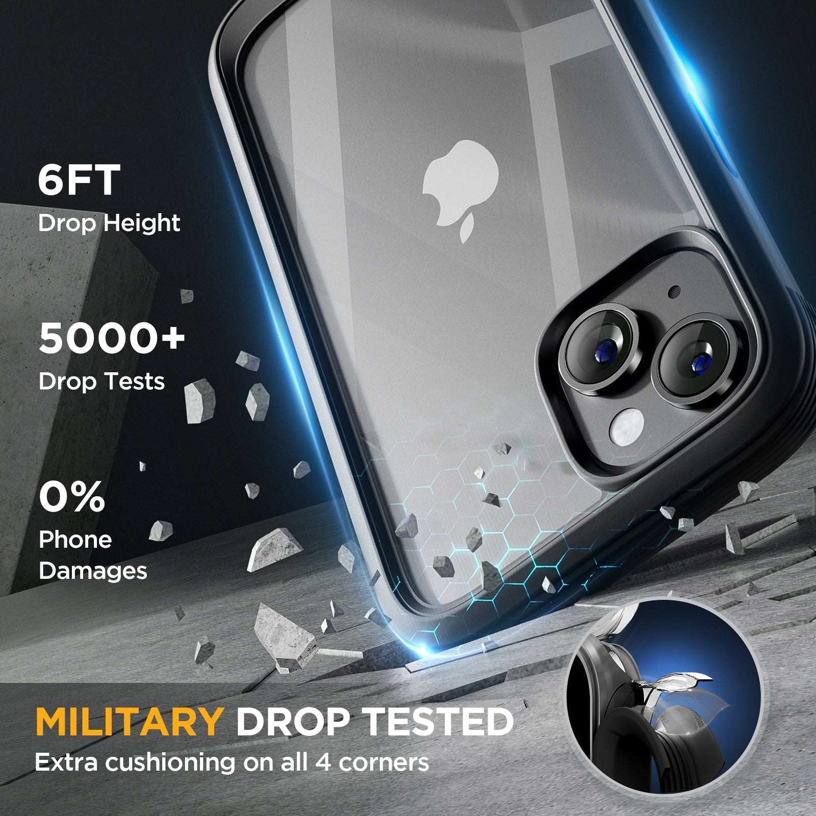 Miracase Glass Series Designed for iPhone 14 Plus Case 6.7 inch, 2022 Upgrade Full-Body Clear Bumper Case with Built-in 9H Tempered Glass Screen Protector and 2 Pcs Camera Lens Protector