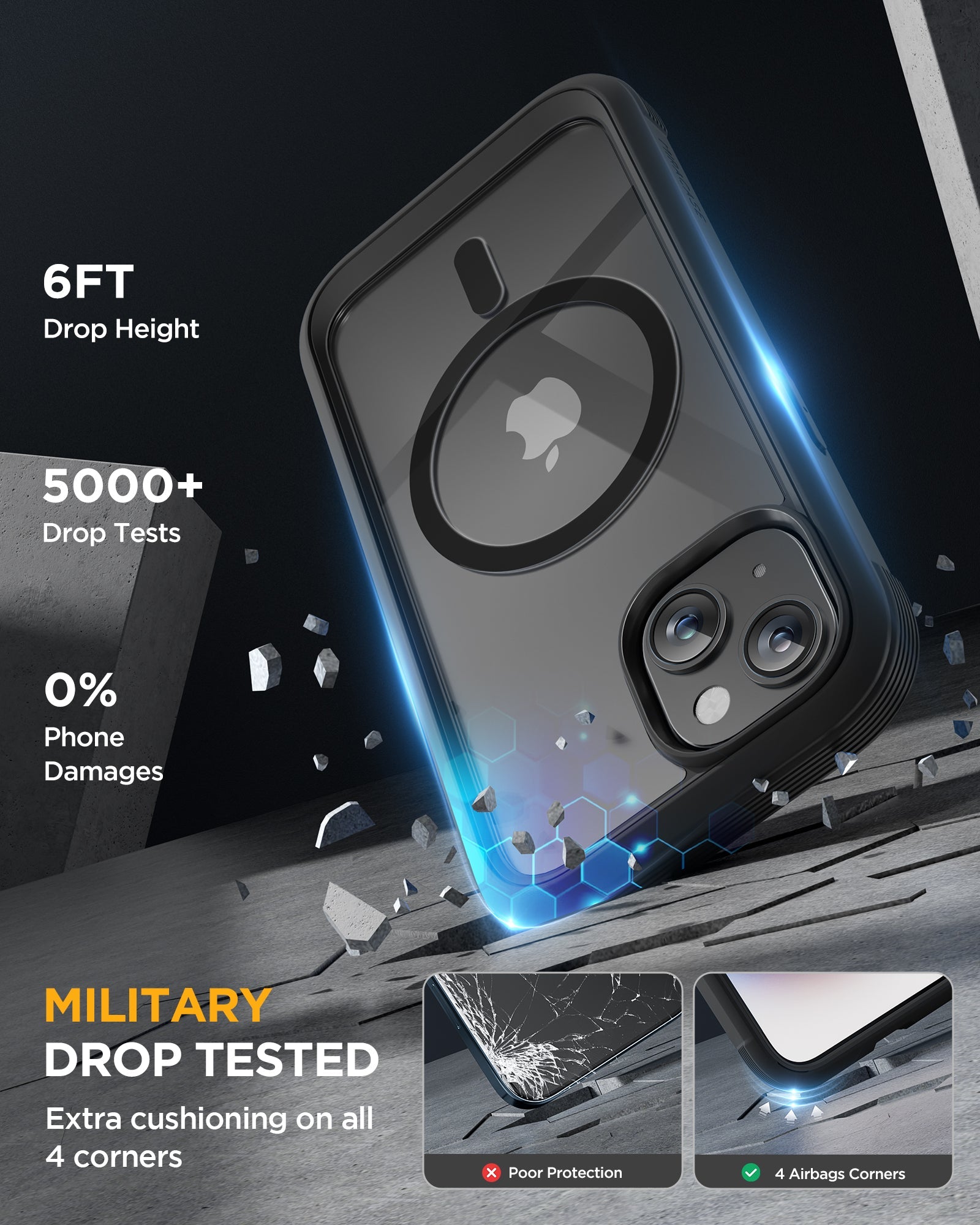 Miracase 360° Protection Case 9H Tempered Glass Phone Case for iPhone 15 6.1"