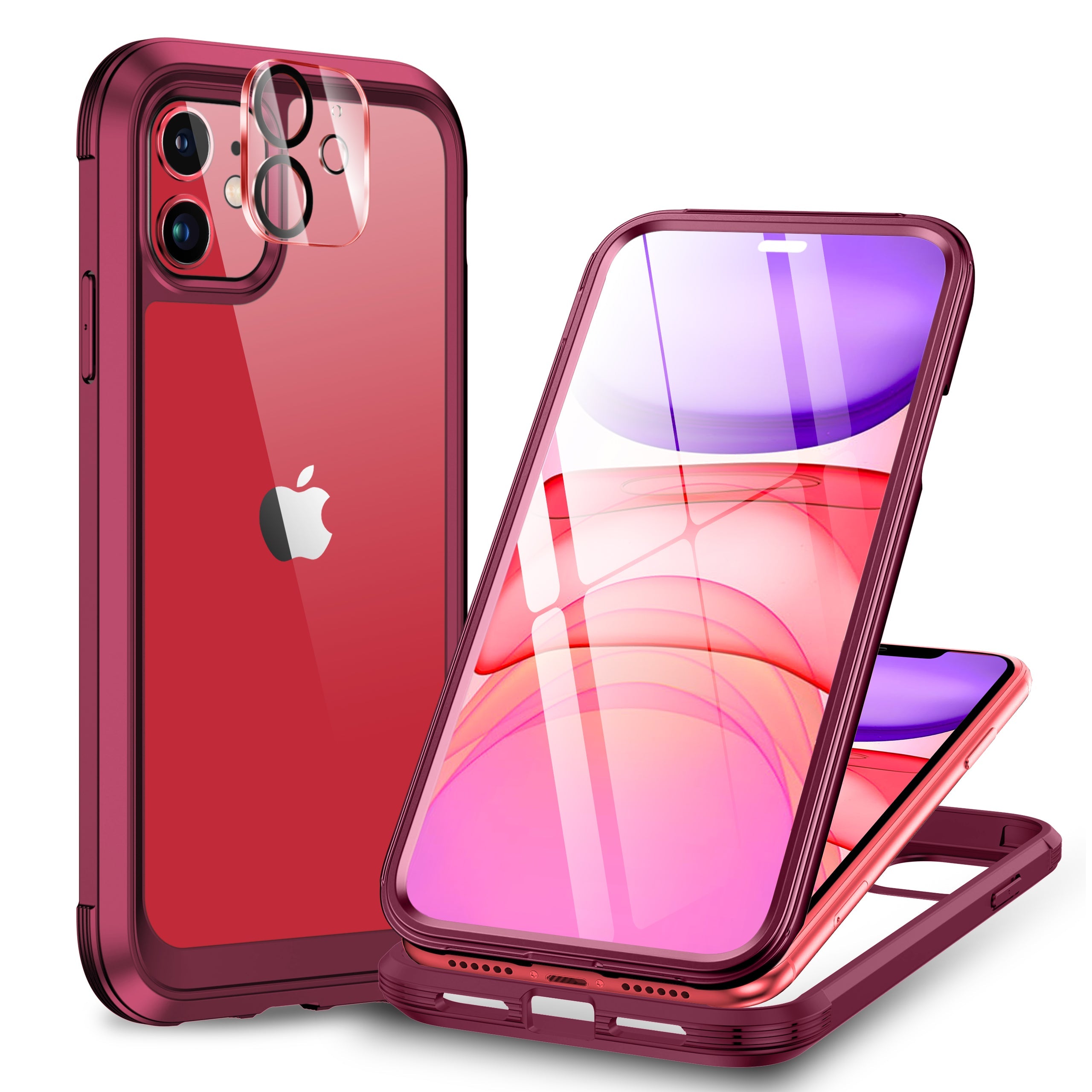 Miracase Glass Series for iPhone 11 Case [with Camera Lens Protector] Full-Body Rugged Bumper Case with Built-in 9H Tempered Glass Screen Protector Compatible with iPhone 11 6.1 inch