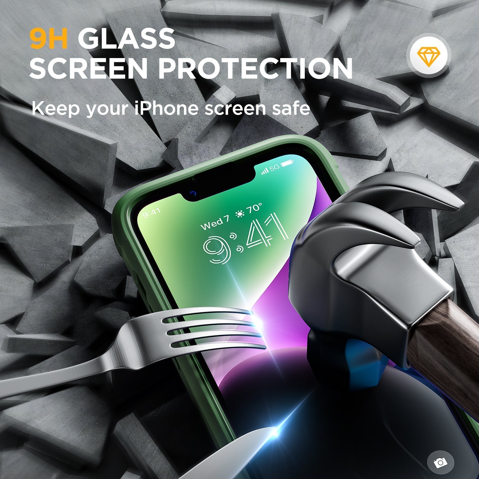 Miracase Glass Series Designed for iPhone 14 Plus Case 6.7 inch, 2022 Upgrade Full-Body Clear Bumper Case with Built-in 9H Tempered Glass Screen Protector and 2 Pcs Camera Lens Protector