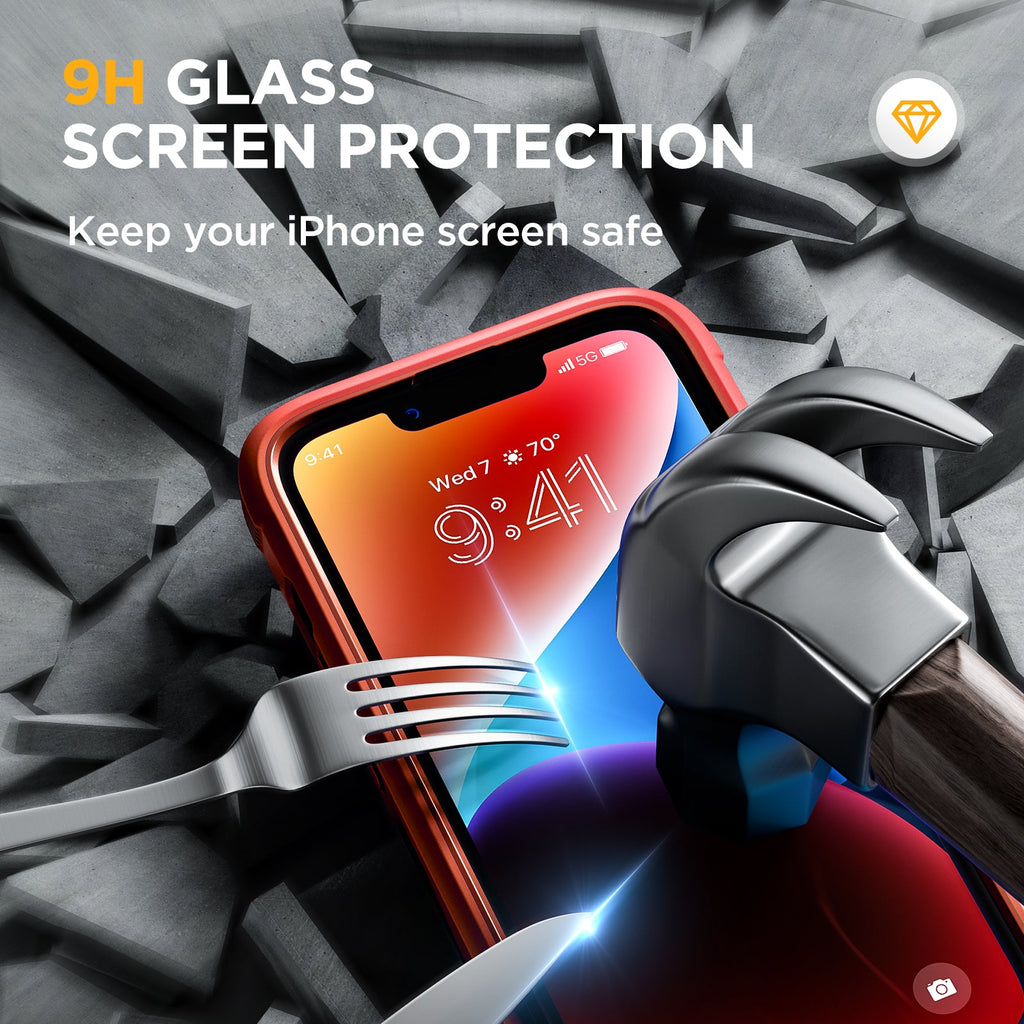 Miracase Glass Series Designed for iPhone 14 Case 6.1 inch, 2022 Upgrade Full-Body Clear Bumper Case with Built-in 9H Tempered Glass Screen Protector and 2 Pcs Camera Lens Protector