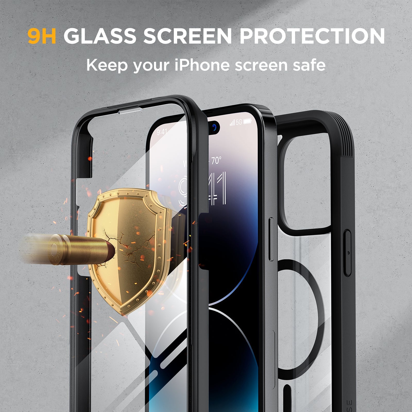 Miracase Glass Series Designed for iPhone 14 Pro Case 6.1 Inch, [2022 Newest] Full-Body Bumper Case with Built-in 9H Tempered Glass Screen Protector, with 2 Pcs Camera Lens Protectors