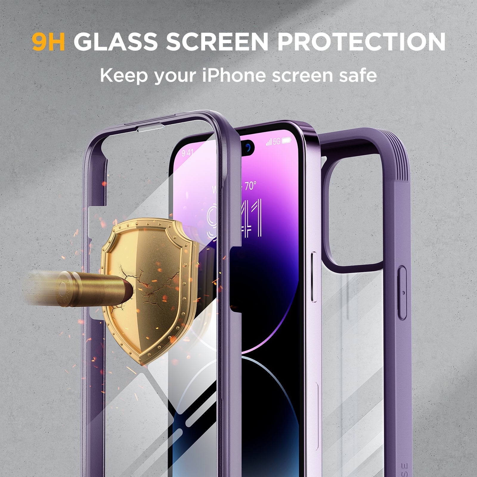 Miracase Glass Series Designed for iPhone 14 Pro Max Case 6.7 Inch, [2022 Newest] Full-Body Bumper Case with Built-in 9H Tempered Glass Screen Protector, with 2 Pcs Camera Lens Protectors