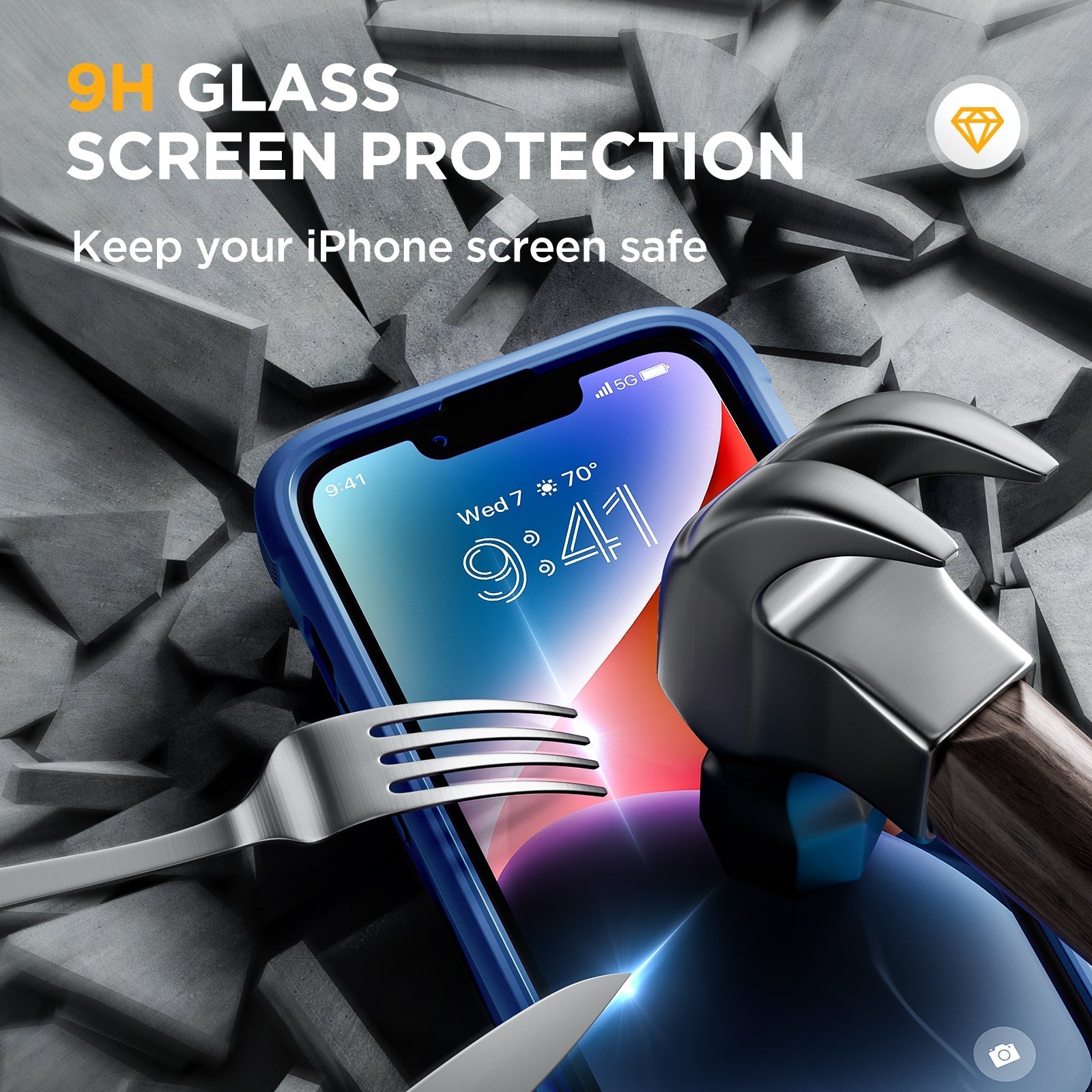 Miracase Glass Series Designed for iPhone 14 Plus Case 6.7 inch, 2022 Upgrade Full-Body Clear Bumper Case with Built-in 9H Tempered Glass Screen Protector and 2 Pcs Camera Lens Protector