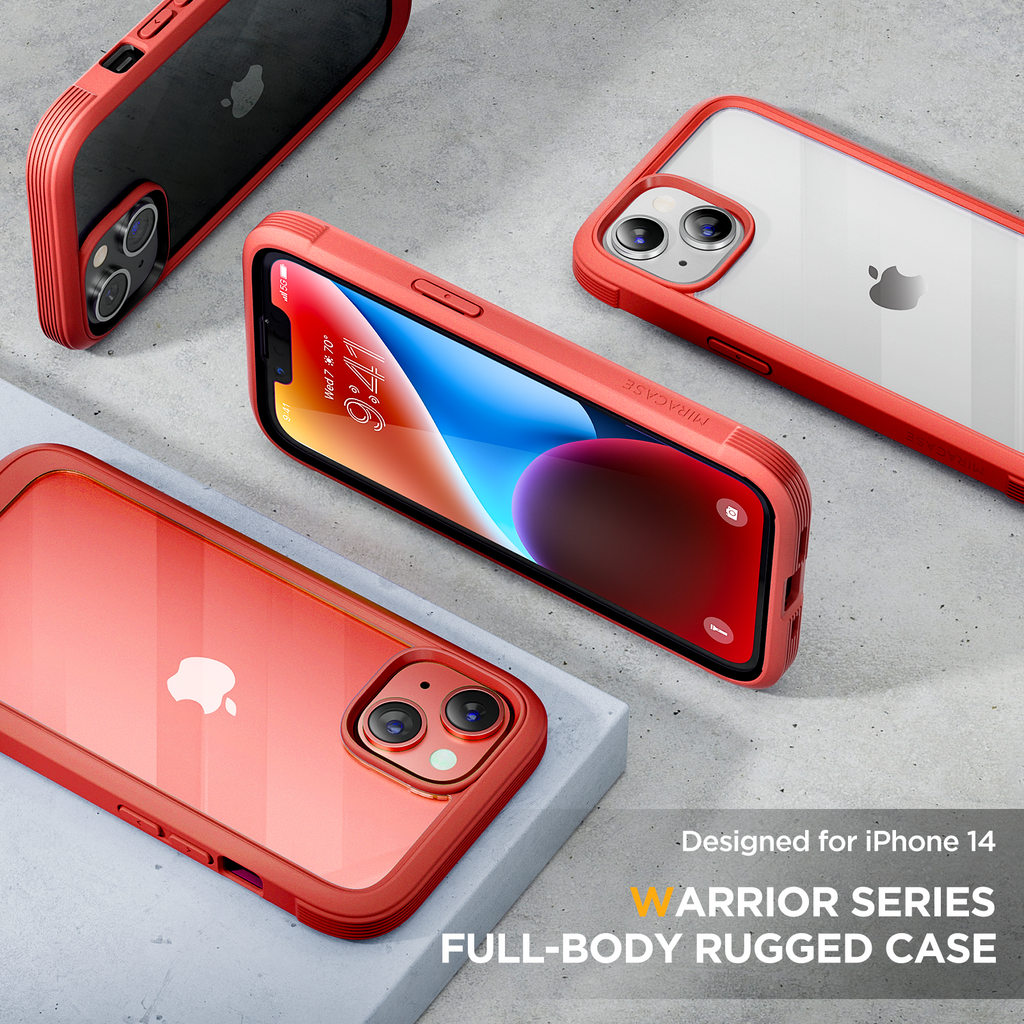 Miracase Glass Series Designed for iPhone 14 Plus Case 6.7 inch, 2022 Upgrade Full-Body Clear Bumper Case with Built-in 9H Tempered Glass Screen Protector and 2 Pcs Camera Lens Protector