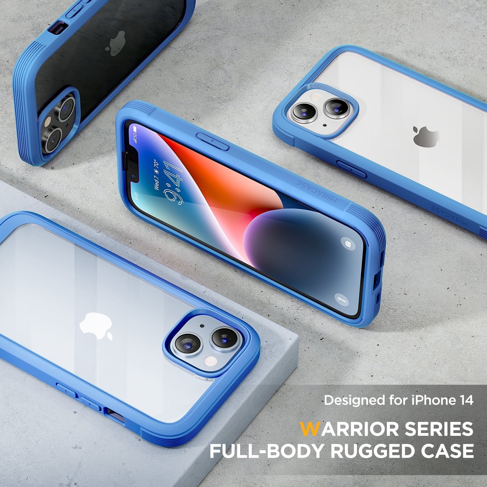 Miracase Glass Series Designed for iPhone 14 Plus Case 6.7 inch, 2022 Upgrade Full-Body Clear Bumper Case with Built-in 9H Tempered Glass Screen Protector and 2 Pcs Camera Lens Protector