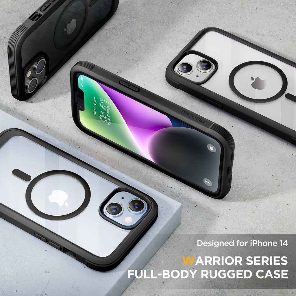 Miracase Glass Series Designed for iPhone 14 Case 6.1 inch, 2022 Upgrade Full-Body Clear Bumper Case with Built-in 9H Tempered Glass Screen Protector and 2 Pcs Camera Lens Protector