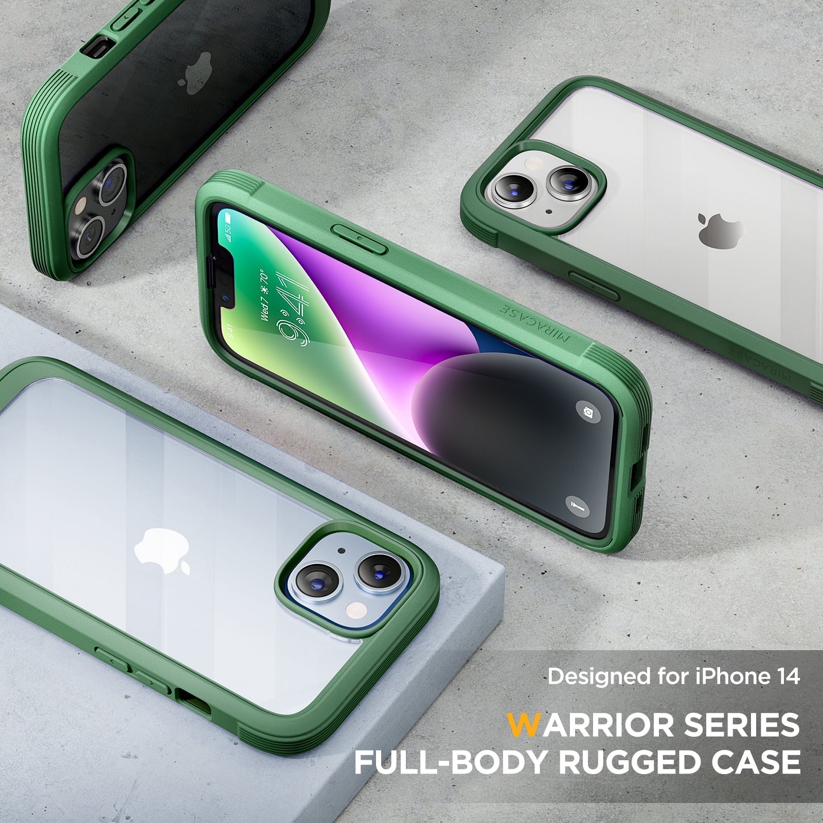 Miracase Glass Series Designed for iPhone 14 Plus Case 6.7 inch, 2022 Upgrade Full-Body Clear Bumper Case with Built-in 9H Tempered Glass Screen Protector and 2 Pcs Camera Lens Protector