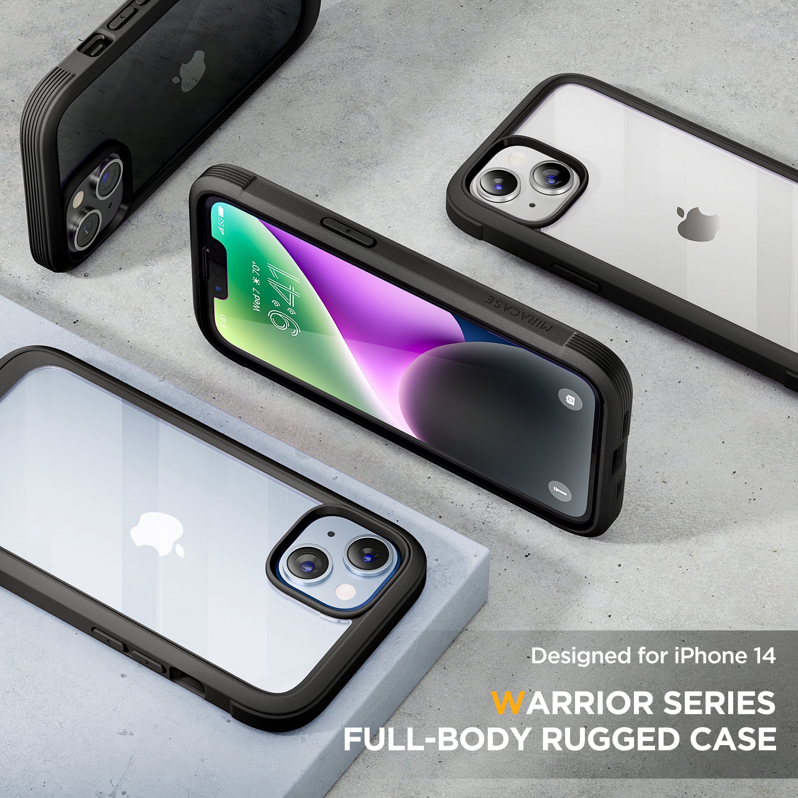 Miracase Glass Series Designed for iPhone 14 Plus Case 6.7 inch, 2022 Upgrade Full-Body Clear Bumper Case with Built-in 9H Tempered Glass Screen Protector and 2 Pcs Camera Lens Protector