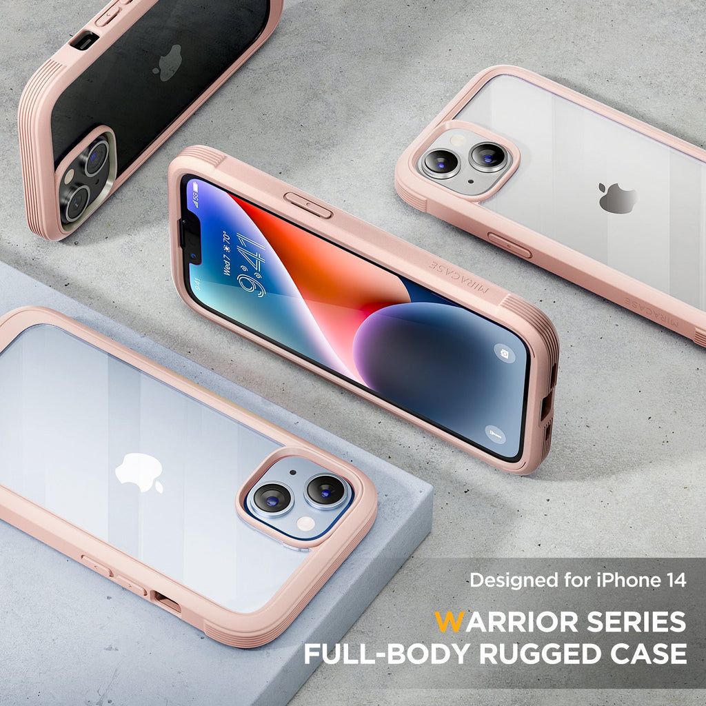 Miracase Glass Series Designed for iPhone 14 Case 6.1 inch, 2022 Upgrade Full-Body Clear Bumper Case with Built-in 9H Tempered Glass Screen Protector and 2 Pcs Camera Lens Protector