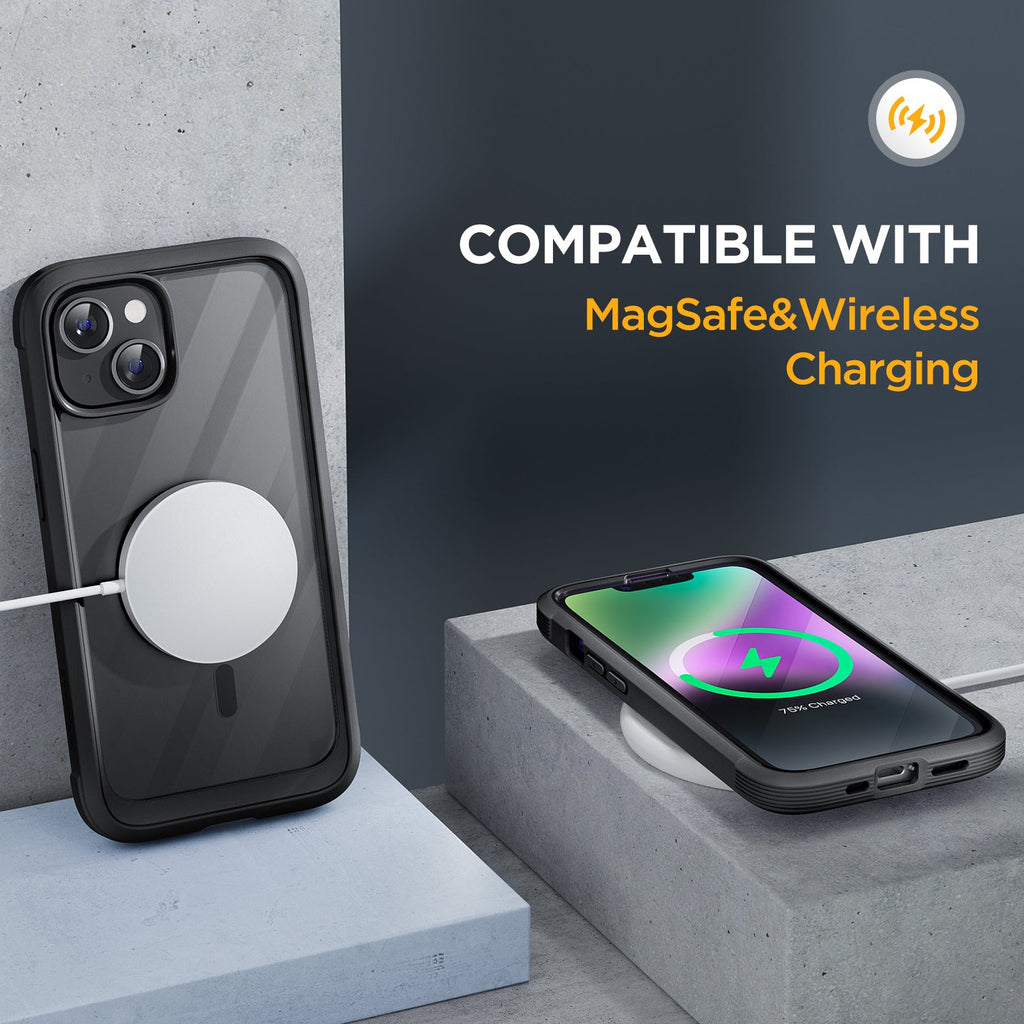 Miracase Glass Series Designed for iPhone 14 Plus Case 6.7 inch, 2022 Upgrade Full-Body Clear Bumper Case with Built-in 9H Tempered Glass Screen Protector and 2 Pcs Camera Lens Protector