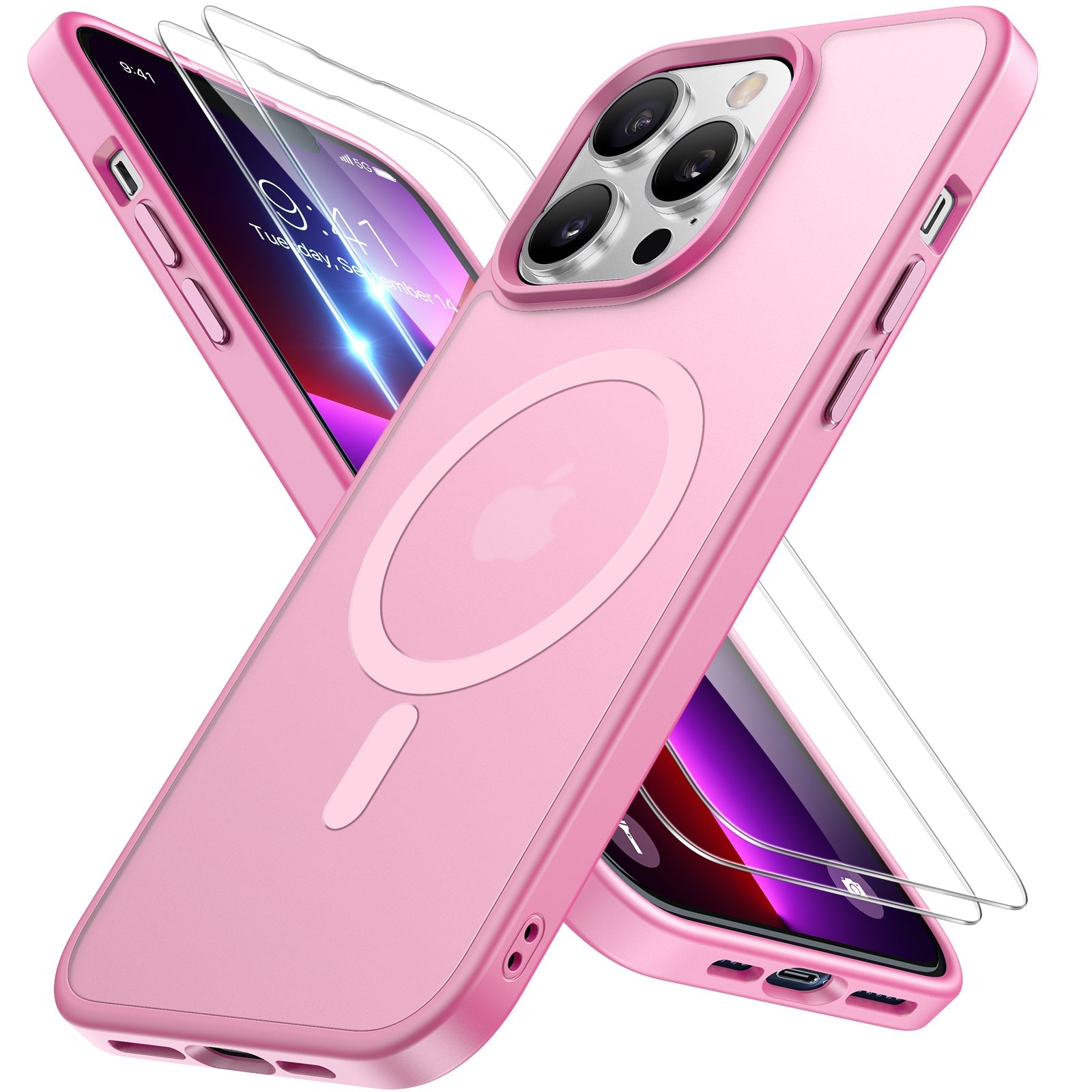 Miracase Magnetic Series for iPhone 13 Pro Max Case [Compatible with MagSafe] [with 2X Screen Protectors] Military-Grade Protection, Anti-Fingerprint, Slim Phone Case for iPhone 13 Pro Max