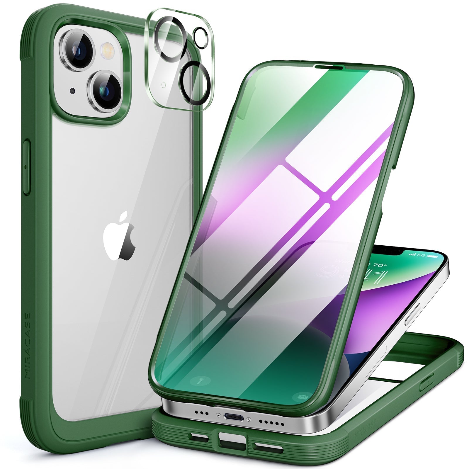 Miracase Glass Series Designed for iPhone 14 Plus Case 6.7 inch, 2022 Upgrade Full-Body Clear Bumper Case with Built-in 9H Tempered Glass Screen Protector and 2 Pcs Camera Lens Protector