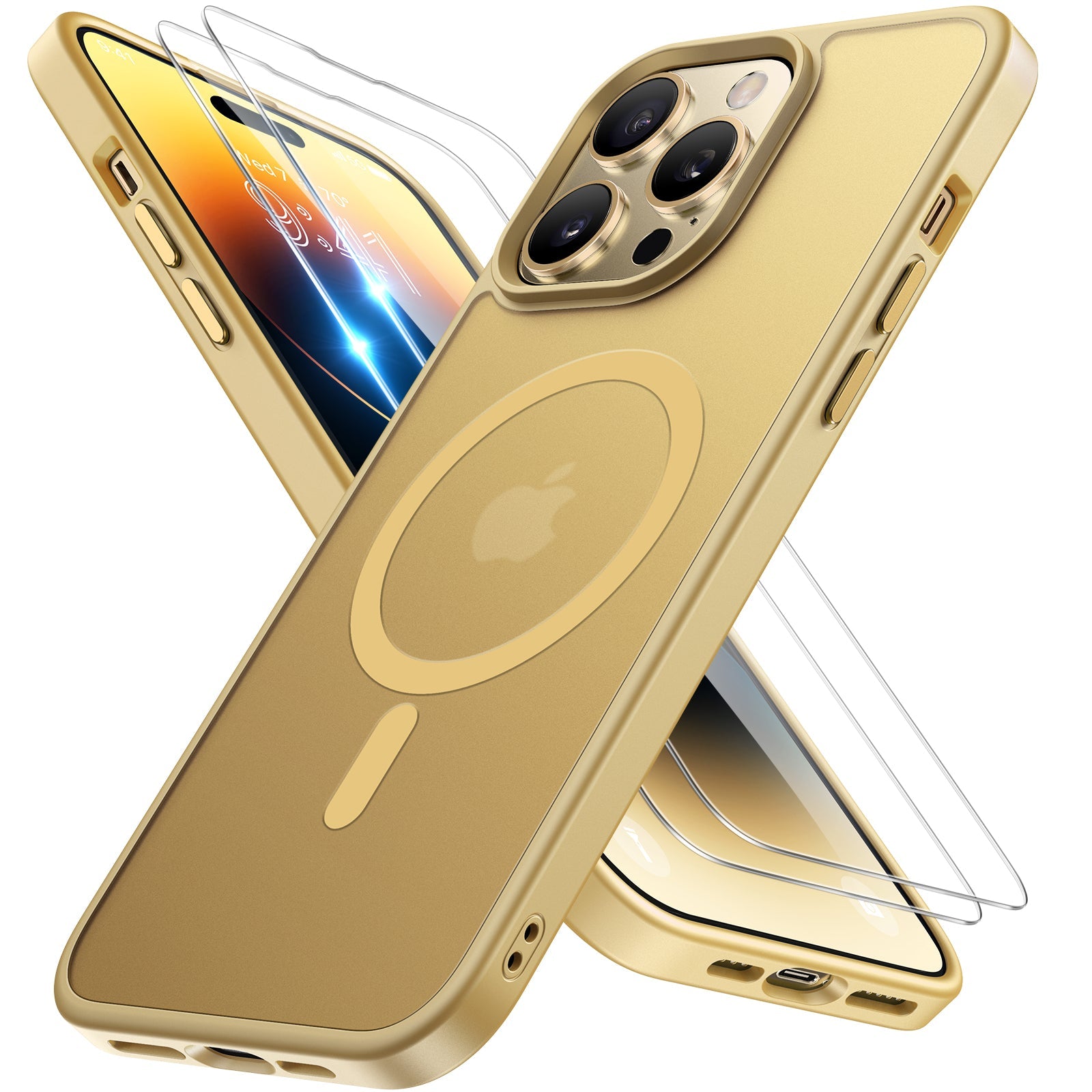 Miracase Magnetic Series for iPhone 14 Pro Case [Compatible with MagSafe] [with 2X Screen Protectors] Military-Grade Protection, Anti-Fingerprint, Slim Phone Case for iPhone 14 Pro