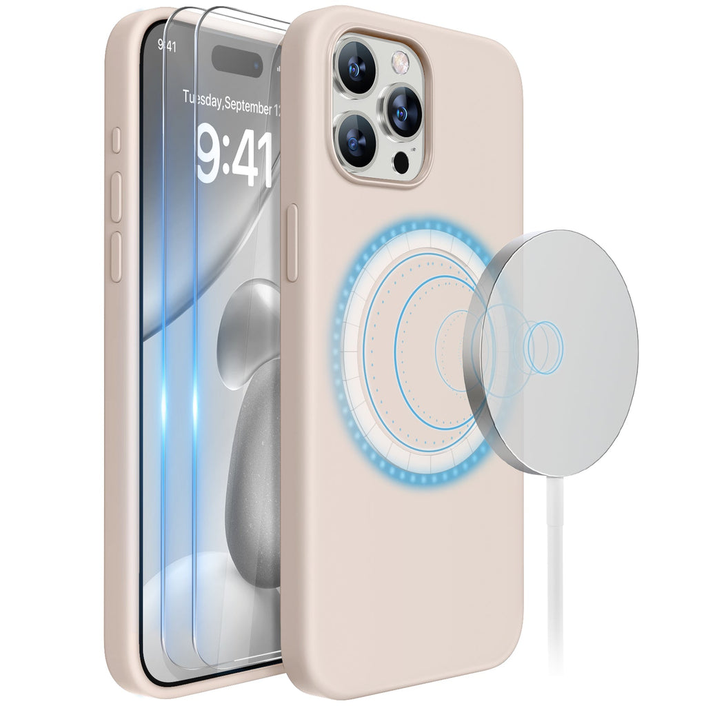Miracase Designed for iPhone 15 Pro Max Case,[Compatible with MagSafe], [with 2 Pack Screen Protectors],Shockproof Liquid Silicone Professional Case with Microfiber Lining,6.7 inch