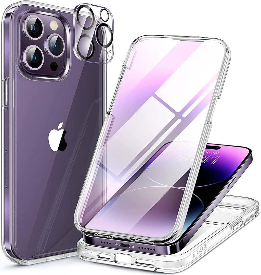 Miracase Glass Series Designed for iPhone 14 Pro Case 6.1 Inch, [2022 Newest] Full-Body Bumper Case with Built-in 9H Tempered Glass Screen Protector, with 2 Pcs Camera Lens Protectors