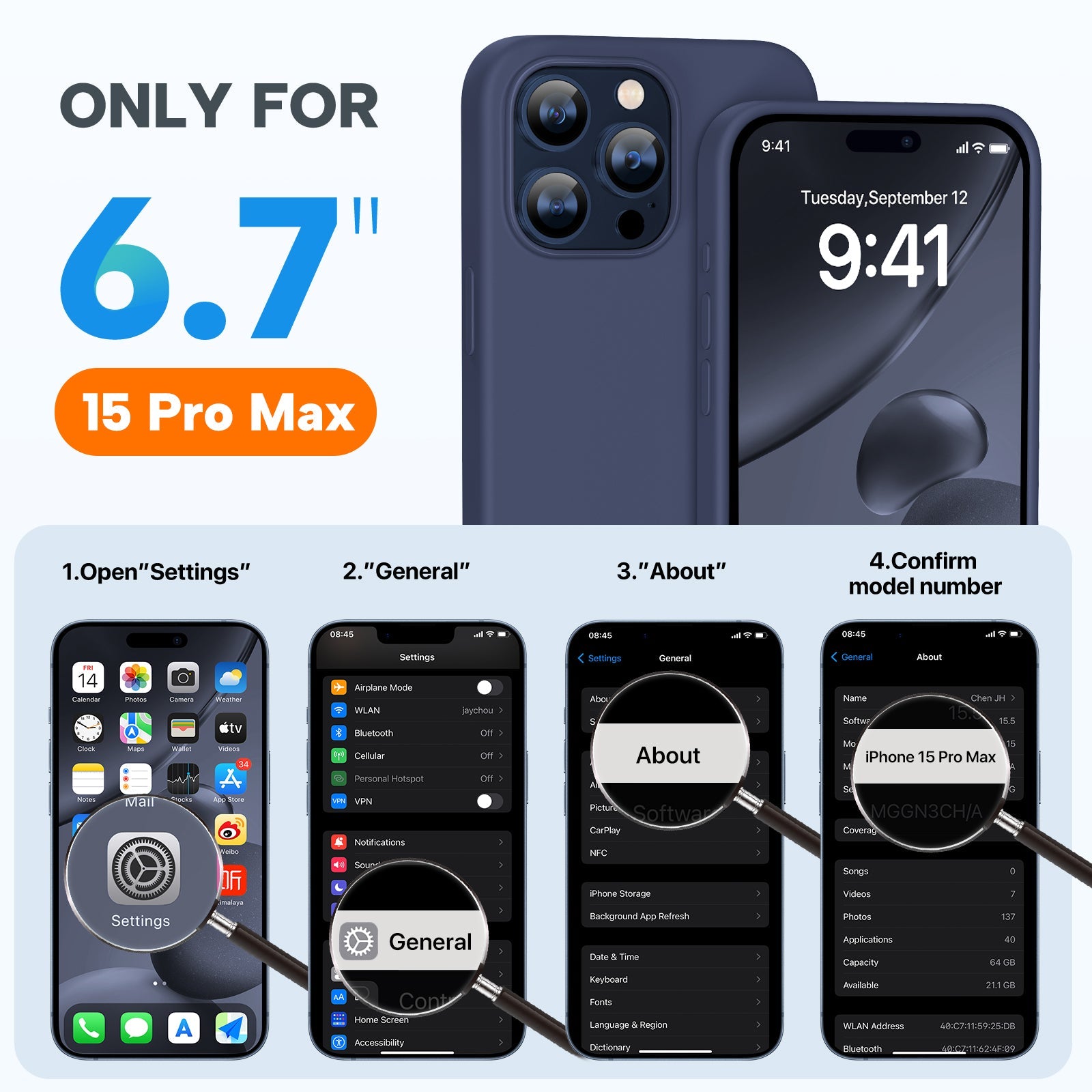 Miracase Designed for iPhone 15 Pro Max Case,[Compatible with MagSafe], [with 2 Pack Screen Protectors],Shockproof Liquid Silicone Professional Case with Microfiber Lining,6.7 inch