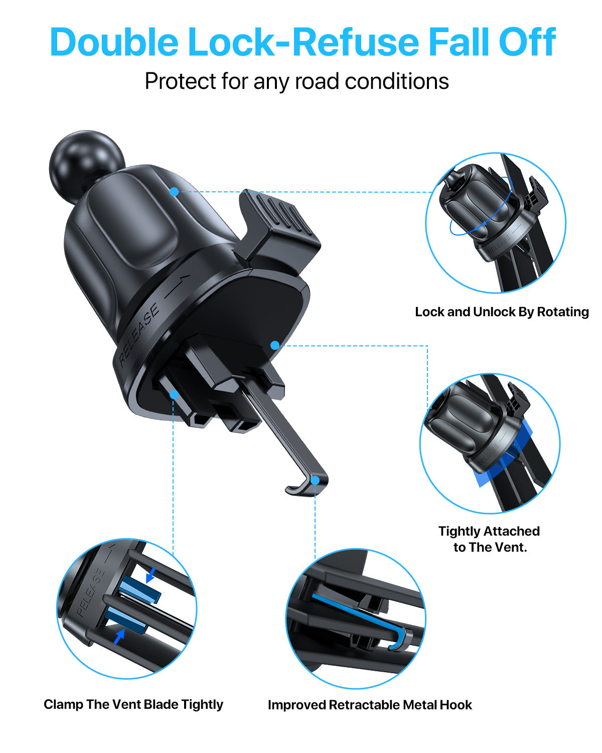 Miracase 2025 Upgrade Universal Car Phone Holder Mount for Air Vent, Sturdy and Thick Case Friendly Hands-Free Mount for iPhone, Samsung, and All Smartphones