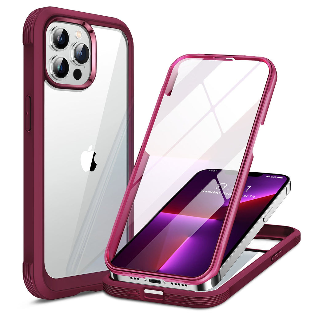 Miracase Glass Case for iPhone 13 Pro Max 6.7 inch, 2023 Upgrade Full-Body Clear Bumper Case with Built-in 9H Tempered Glass Screen Protector