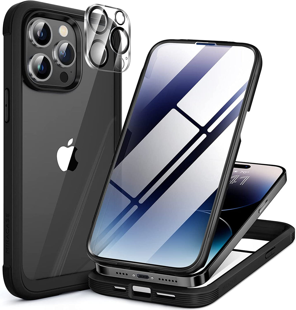 Miracase Glass Series Designed for iPhone 14 Pro Case 6.1 Inch, [2022 Newest] Full-Body Bumper Case with Built-in 9H Tempered Glass Screen Protector, with 2 Pcs Camera Lens Protectors
