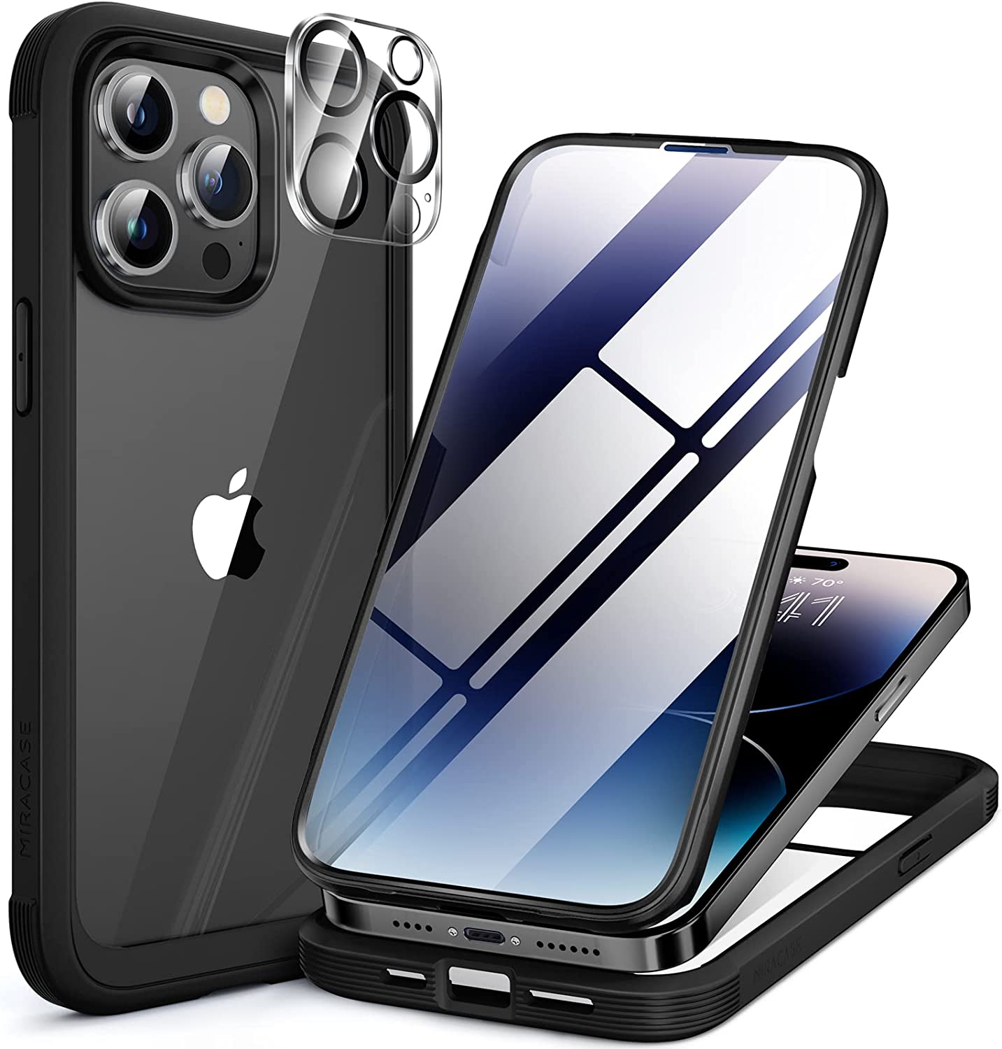 Miracase Glass Series Designed for iPhone 14 Pro Case 6.1 Inch, [2022 Newest] Full-Body Bumper Case with Built-in 9H Tempered Glass Screen Protector, with 2 Pcs Camera Lens Protectors