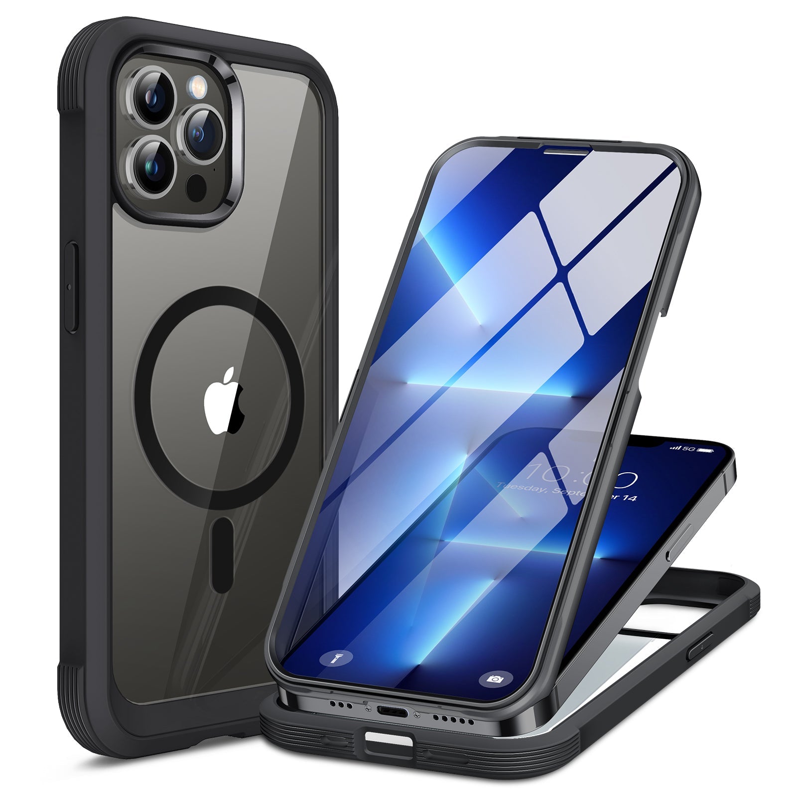 Miracase Glass Case for iPhone 13 Pro Max 6.7 inch, 2023 Upgrade Full-Body Clear Bumper Case with Built-in 9H Tempered Glass Screen Protector