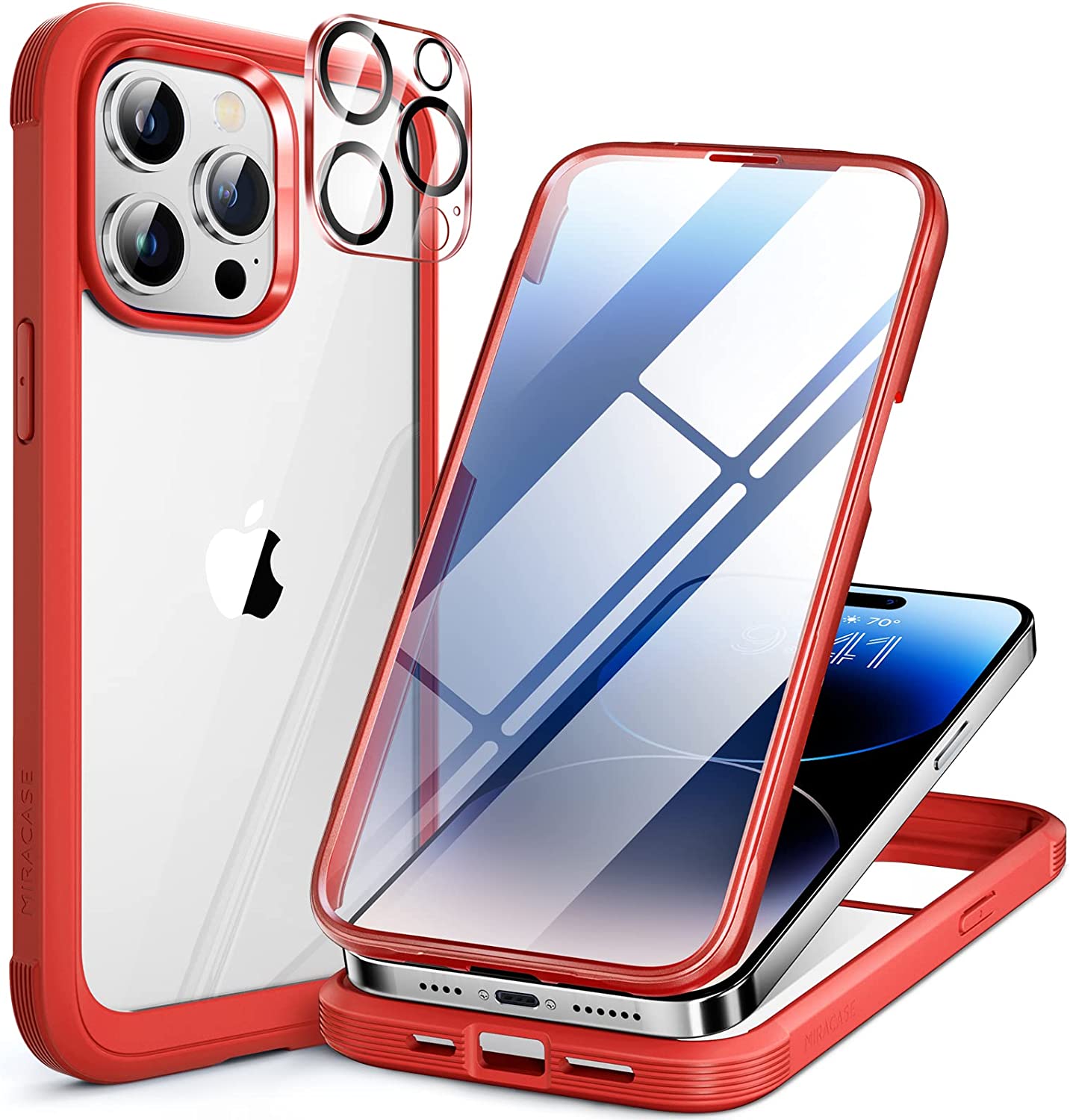 Miracase Glass Series Designed for iPhone 14 Pro Case 6.1 Inch, [2022 Newest] Full-Body Bumper Case with Built-in 9H Tempered Glass Screen Protector, with 2 Pcs Camera Lens Protectors