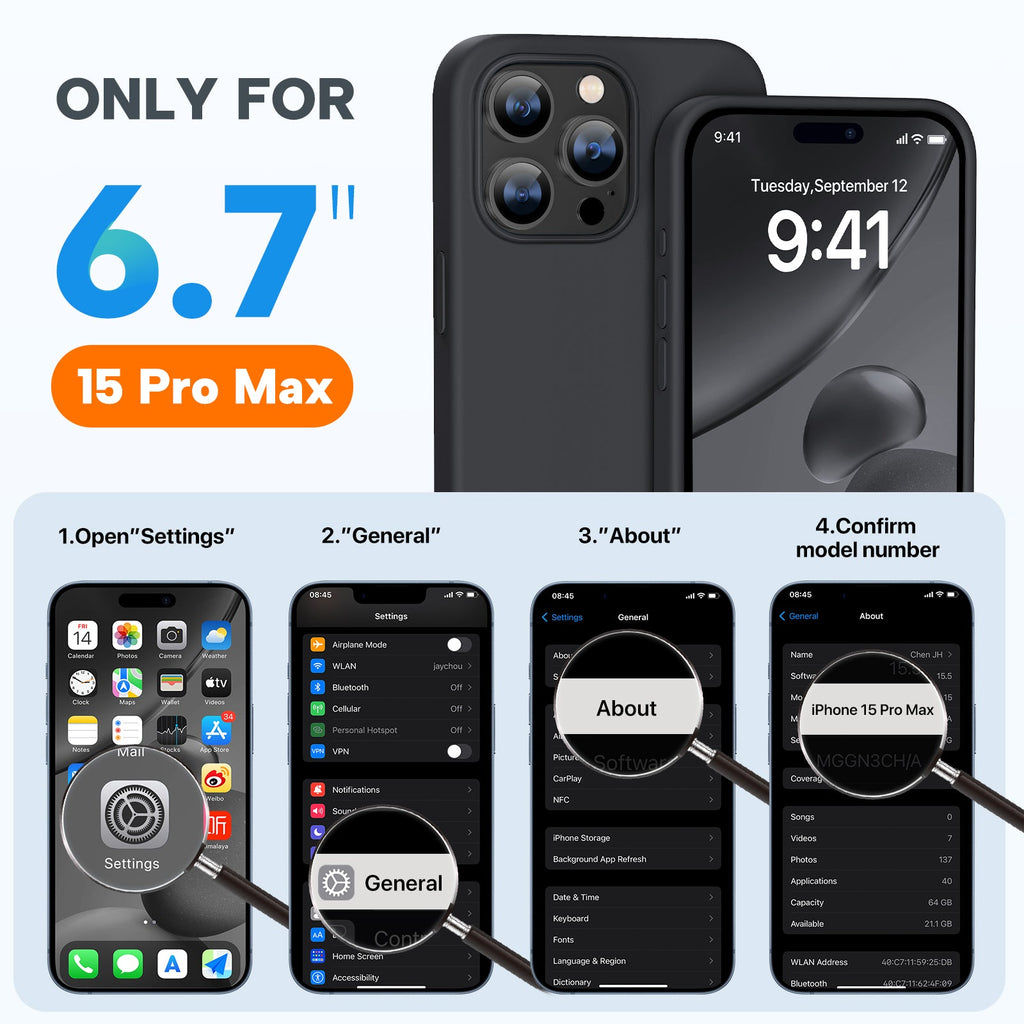 Miracase Designed for iPhone 15 Pro Max Case,[Compatible with MagSafe], [with 2 Pack Screen Protectors],Shockproof Liquid Silicone Professional Case with Microfiber Lining,6.7 inch