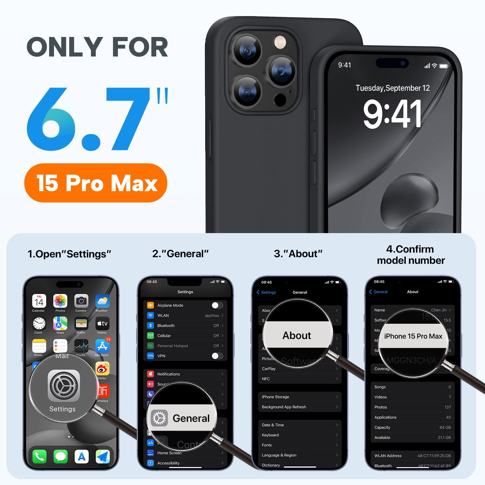 Miracase Designed for iPhone 15 Pro Max Case,[Compatible with MagSafe], [with 2 Pack Screen Protectors],Shockproof Liquid Silicone Professional Case with Microfiber Lining,6.7 inch