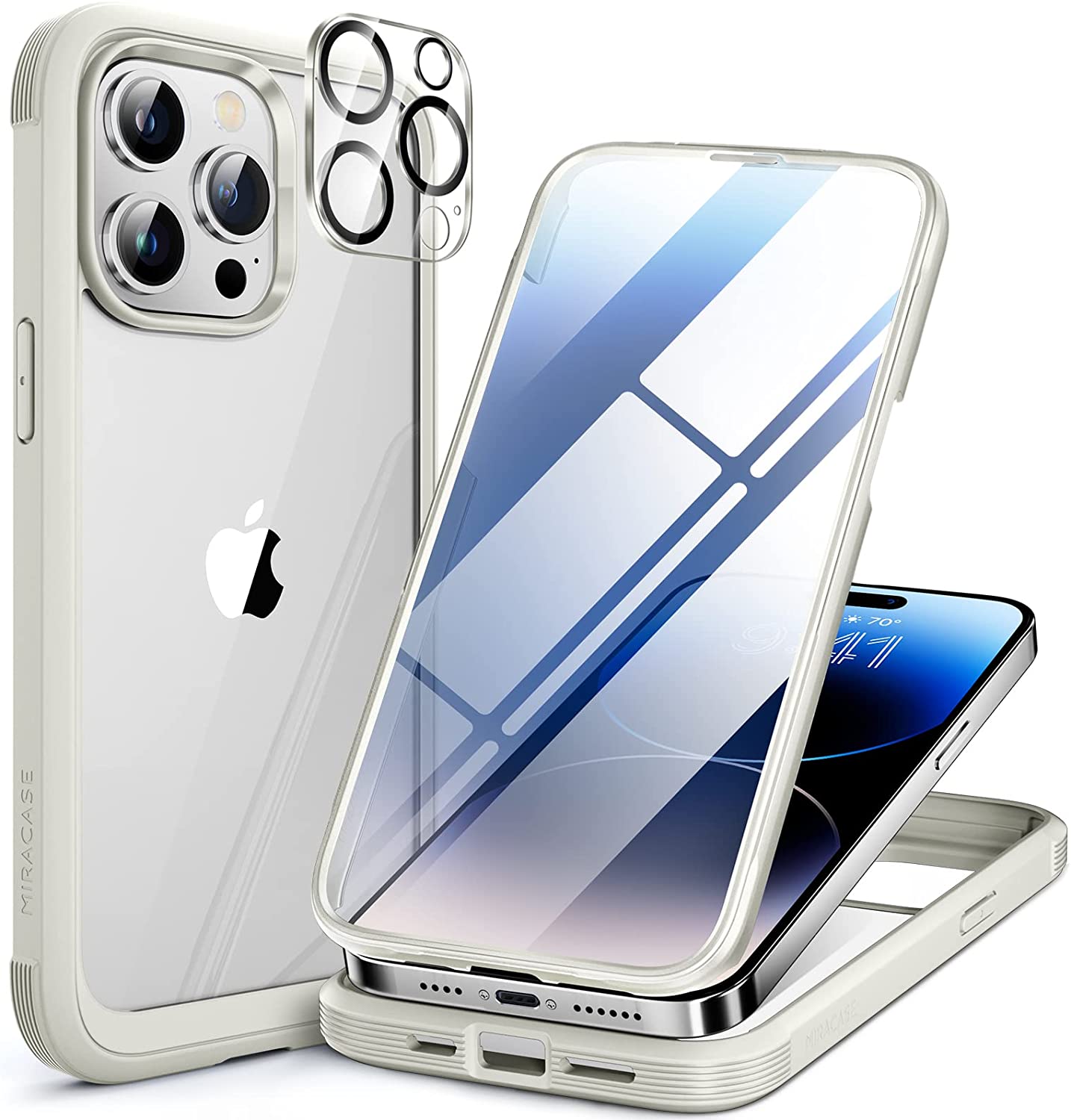 Miracase Glass Series Designed for iPhone 14 Pro Max Case 6.7 Inch, [2022 Newest] Full-Body Bumper Case with Built-in 9H Tempered Glass Screen Protector, with 2 Pcs Camera Lens Protectors