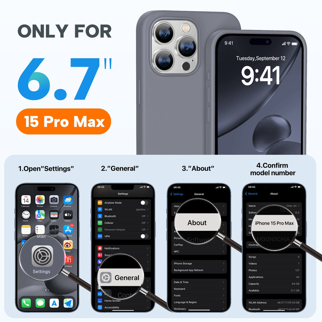 Miracase Designed for iPhone 15 Pro Max Case,[Compatible with MagSafe], [with 2 Pack Screen Protectors],Shockproof Liquid Silicone Professional Case with Microfiber Lining,6.7 inch