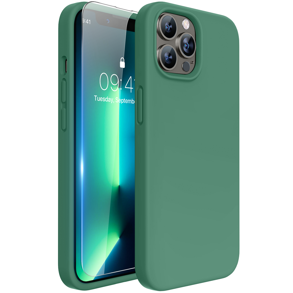 Miracase Designed for iPhone 13 Pro Case, with Tempered Glass Screen Protector, [Soft Anti-Scratch Microfiber Lining], Shockproof Liquid Silicone Phone Case Cover for 13 Pro 6.1 inch